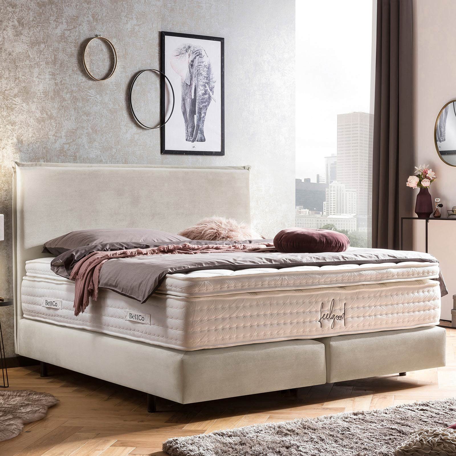 BettCo Boxspringbett London (in Creme Samt, günstig online kaufen