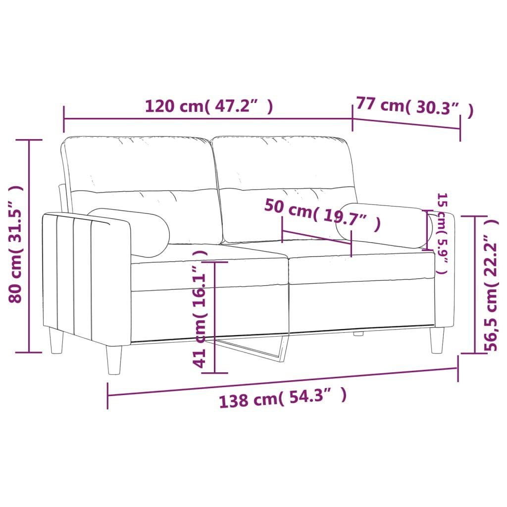 mit Stoff Sofa vidaXL Taupe 2-Sitzer-Sofa 120 cm Zierkissen