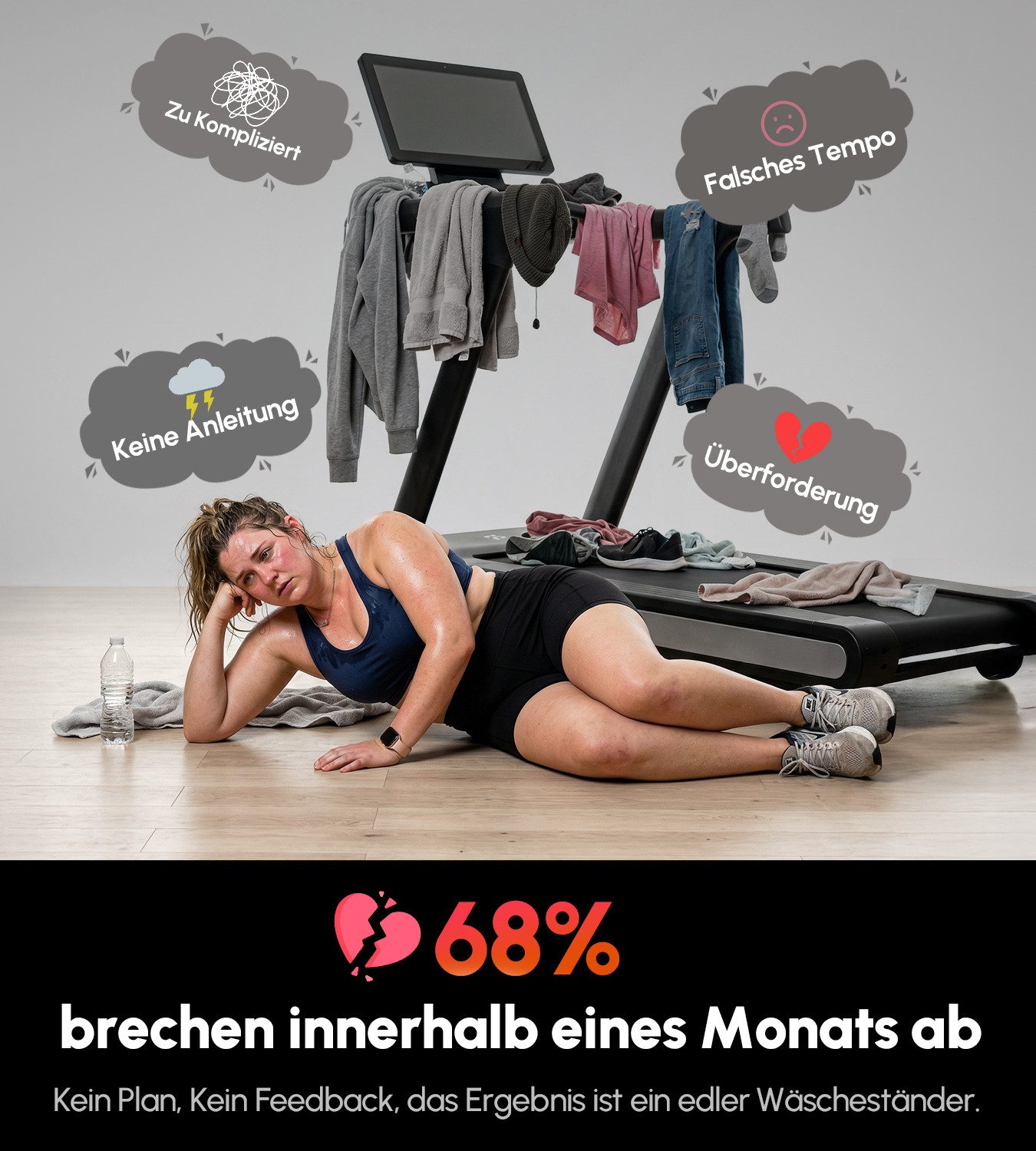 VONKO Laufband KI adaptiv vernetzt, automatische Geschwindigkeit & Steigung, Max. 16,5 km/h, intelligente Herzfrequenzkontrolle, Bosch 5,0-PS-Motor