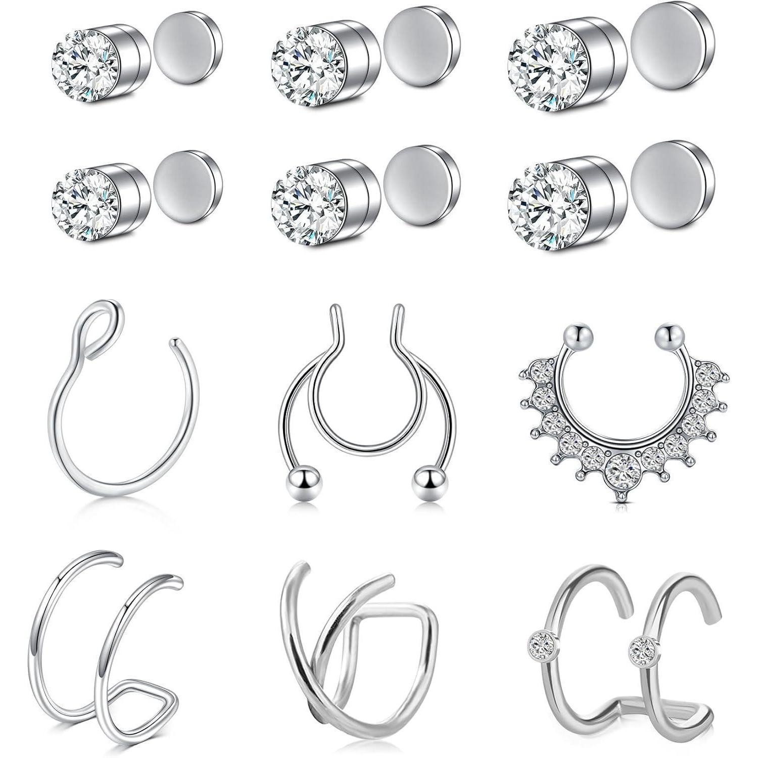 AVYRING Nasenpiercing Fake Nasenring Set 7 teilig Magnetisch Edelstahl Zirk günstig online kaufen