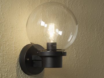 KONSTSMIDE LED Außen-Wandleuchte, LED wechselbar, Warmweiß, Fassadenbeleuchtung, Haus-wand beleuchten, Glas-kugel, Schwarz H: 29cm