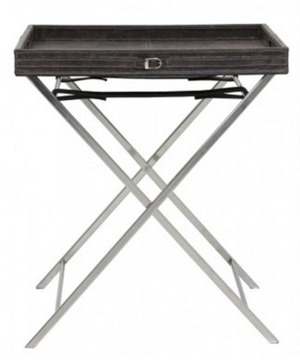 Casa Padrino Beistelltisch Designer Beistelltisch mit abnehmbaren Tablett - Servier Tisch - Beistell Tisch Bar Tisch Schwarz-Braun (meliert) / Chrom