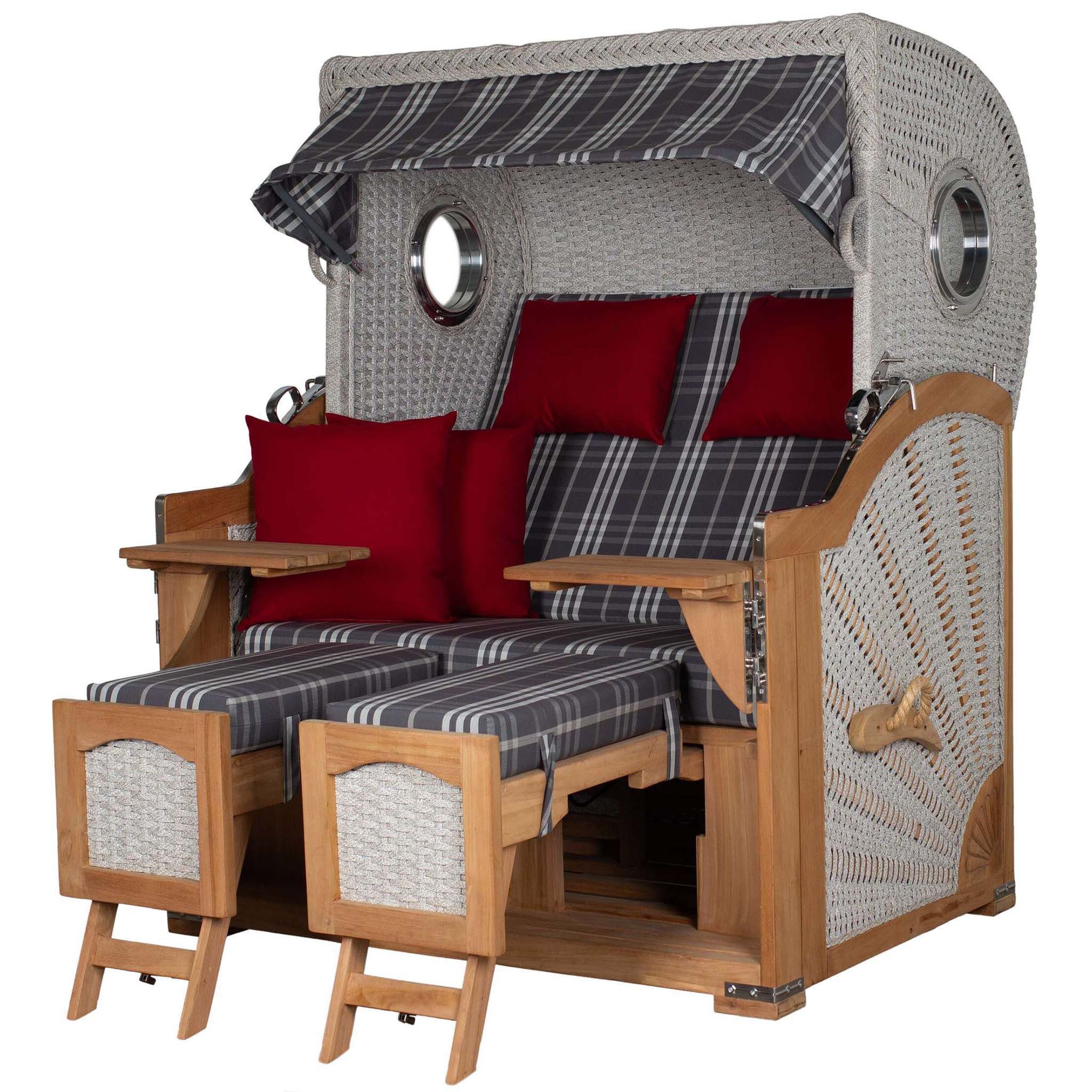 bene living Strandkorb Aruba XL - Rope ivory - Dessin 188, BxTxH: 140x95x165 cm, Halblieger, Ostsee-Strandkorb, (Strandkorb-Komplettset, 2-tlg., Strandkorb mit bequemer Polsterausstattung und inkl. Schutzhülle), Windschutzfolie, bequeme Kissenausstattung, Schutzhülle
