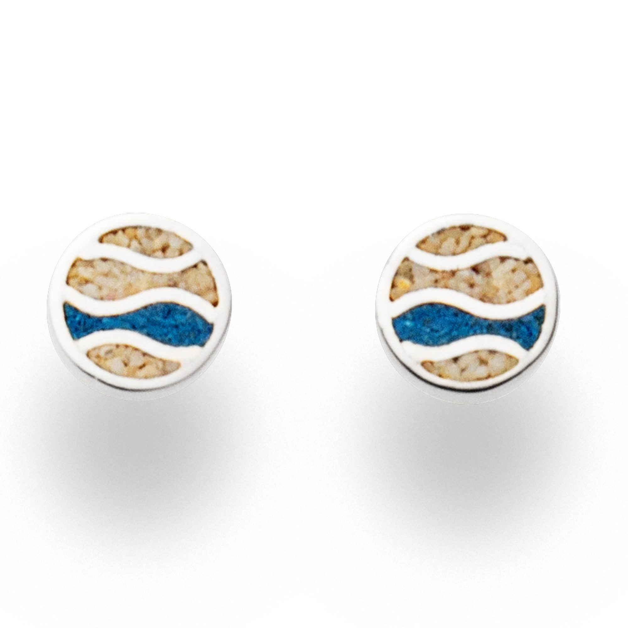 DUR Сережки-гвоздики-Set Strandwellen O5138, 8 mm – Maritimer Ohrschmuck aus 925er Silber, mit echtem Strandsand – Runde Stecker in Wellenoptik