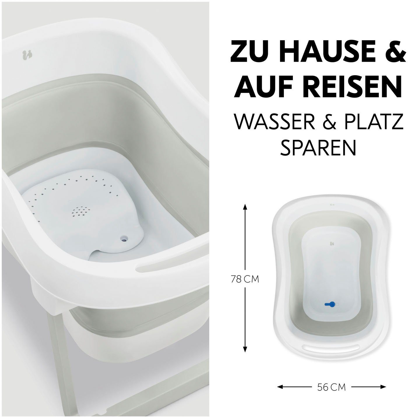 N Wash L, am Babybadewanne Ablaufstopfen Hauck Faltbadewanne Fold Wassertemperaturmessung White/Sage, mit