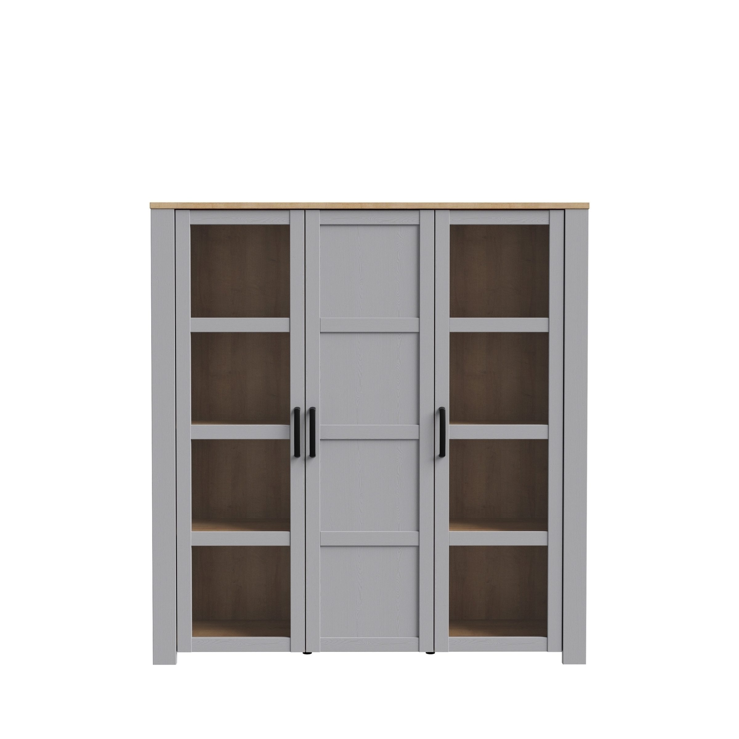 freiraum Stauraumvitrine BOHOL 3 Türen, Riviera Eiche Dekor / Eiche grau - 151,1x160,6x42cm (BxHxT)