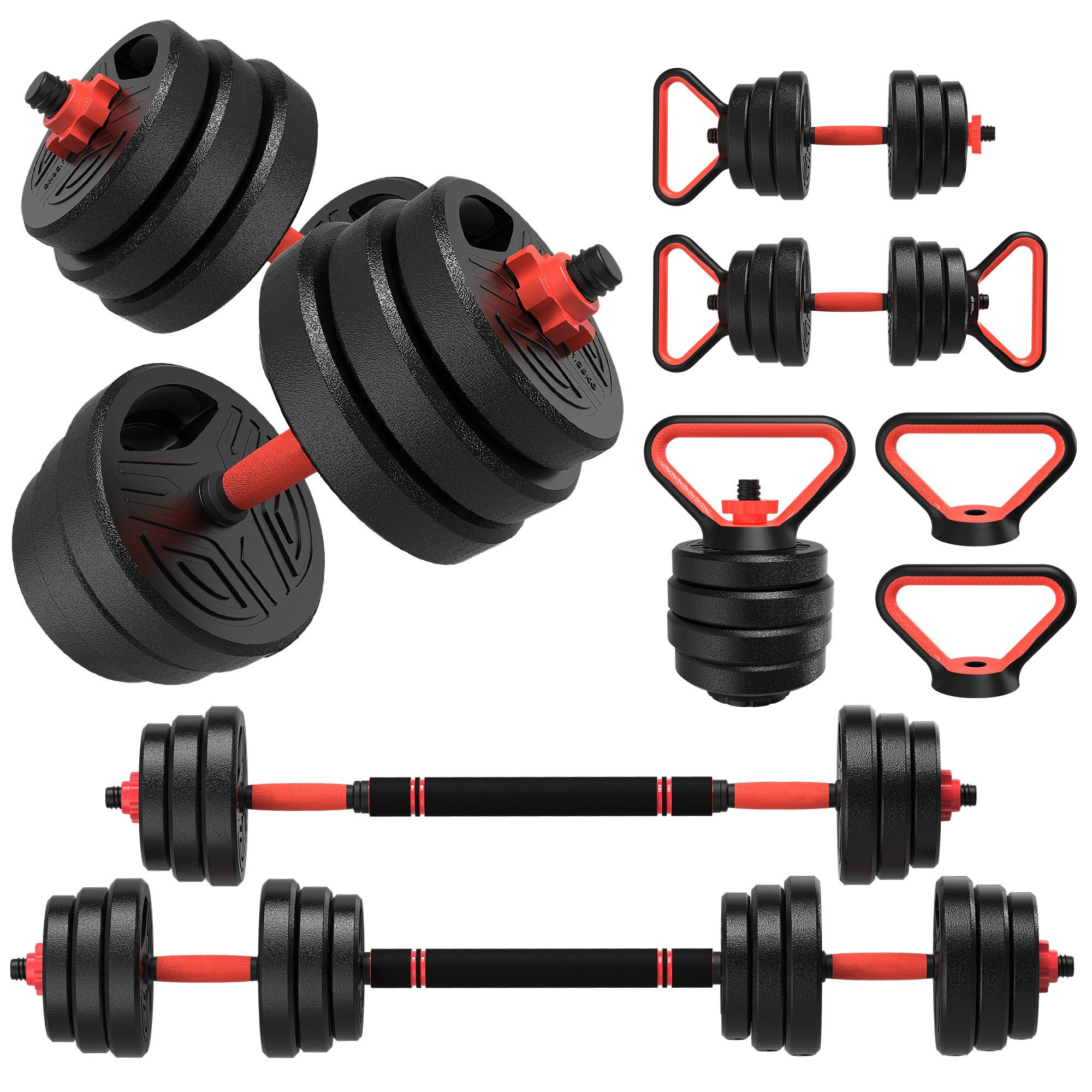 Gywowken Hantel-Set Hanteln mit Verbindungsstange - Set mit 2 verstellbaren Hantelsets, (Set, Set zum Muskelaufbau - Kurzhantelset für Zuhause, Fitnessstudio), mit 2 Hanteln, Gewichten und 4 Sternverschlüssen