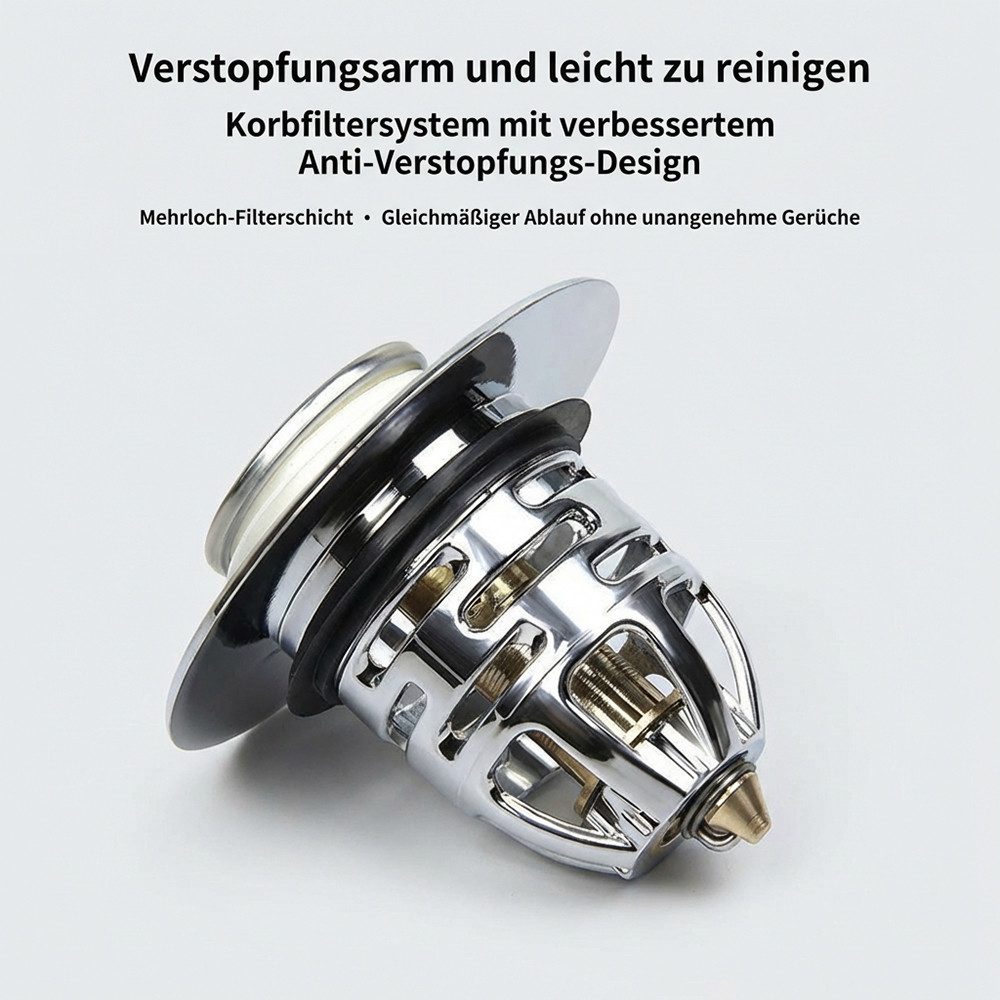 JASLIFE Waschbeckenstöpsel Pop-up-Ablaufstopfen für Waschbecken, (1 St), Universell 34–40 mm, rostfrei, wasserdicht, mit Filtereinsatz