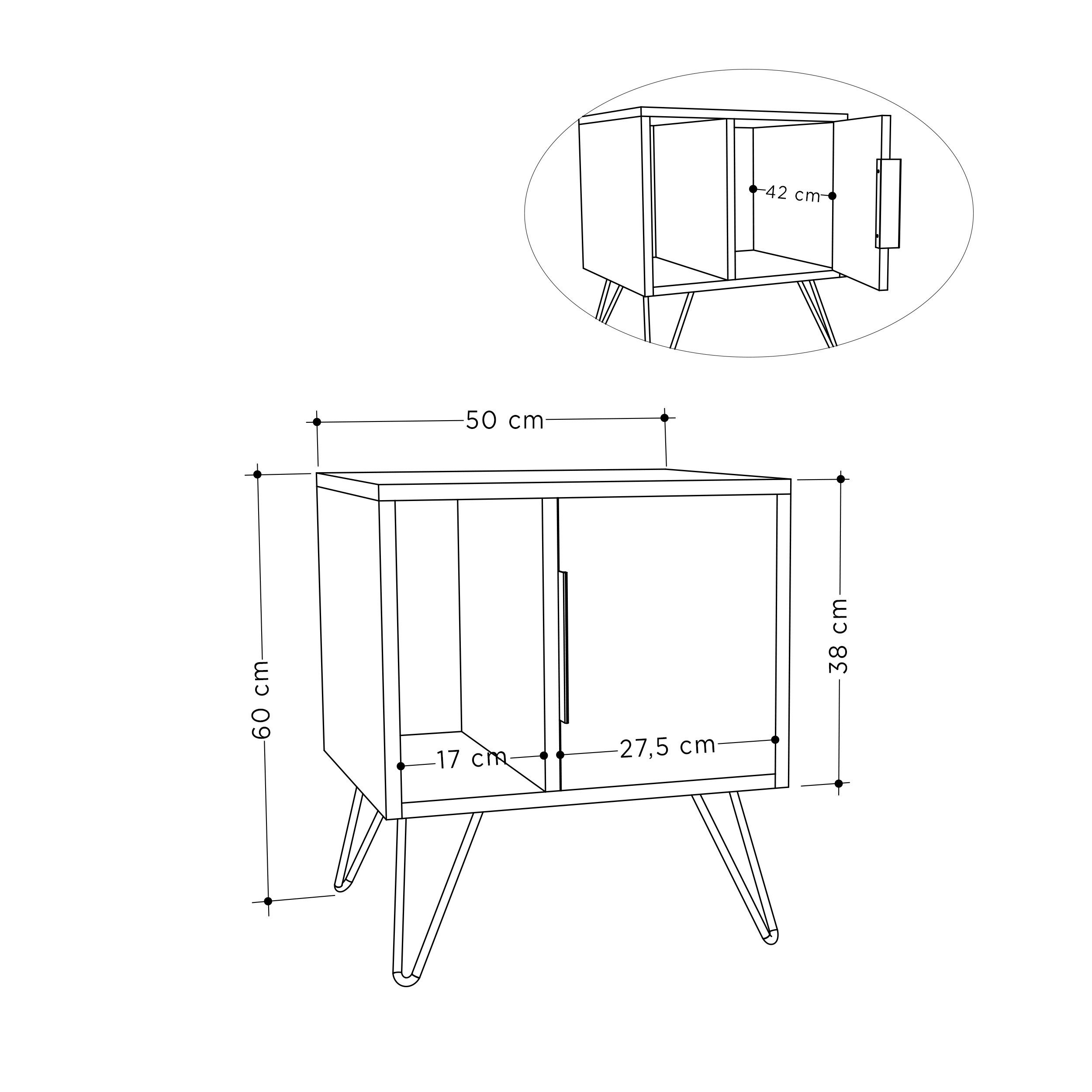 Decortie Nachttisch 50,2 44,6 Glynn, Nachttisch, x cm Helles Modern x Schlafzimmermöbel, 58 Mokka+Altweiß