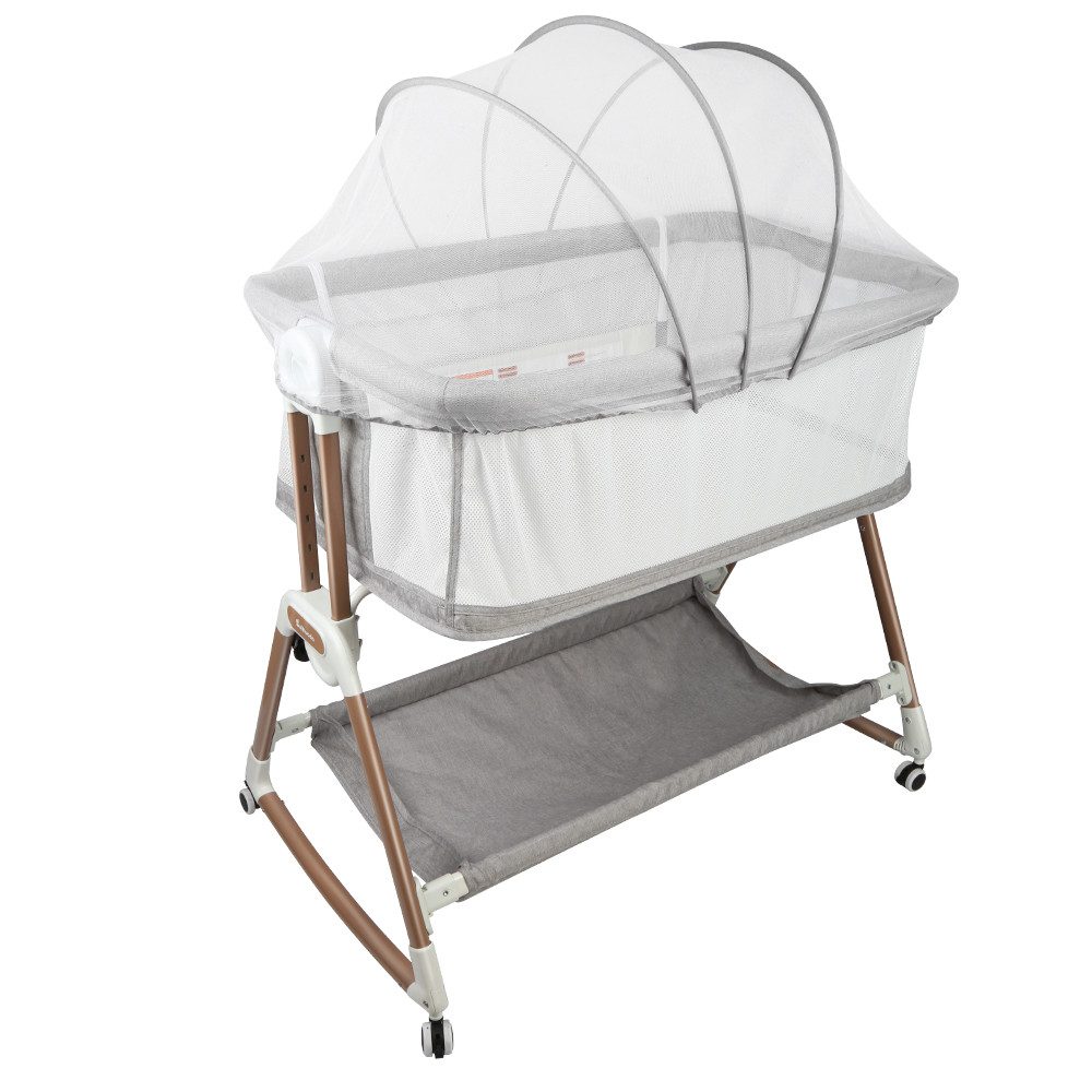 JEOBEST Beistellbett 3 in 1 Beistellbett Stubenwagen Babybett Baby-Reisebett, 6-stufige Höhenverstellung, mit Rollen, Matratze und Moskitonetz