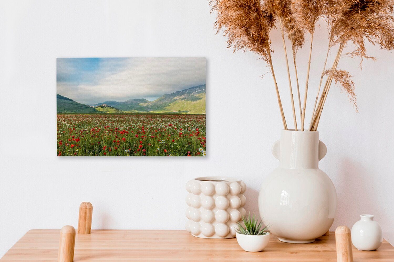 Wandbild St), italienischen Leinwandbilder, Leinwandbild Aufhängefertig, (1 Blumenfeld Wanddeko, im Monti 30x20 Buntes OneMillionCanvasses® Nationalpark Sibillini, cm