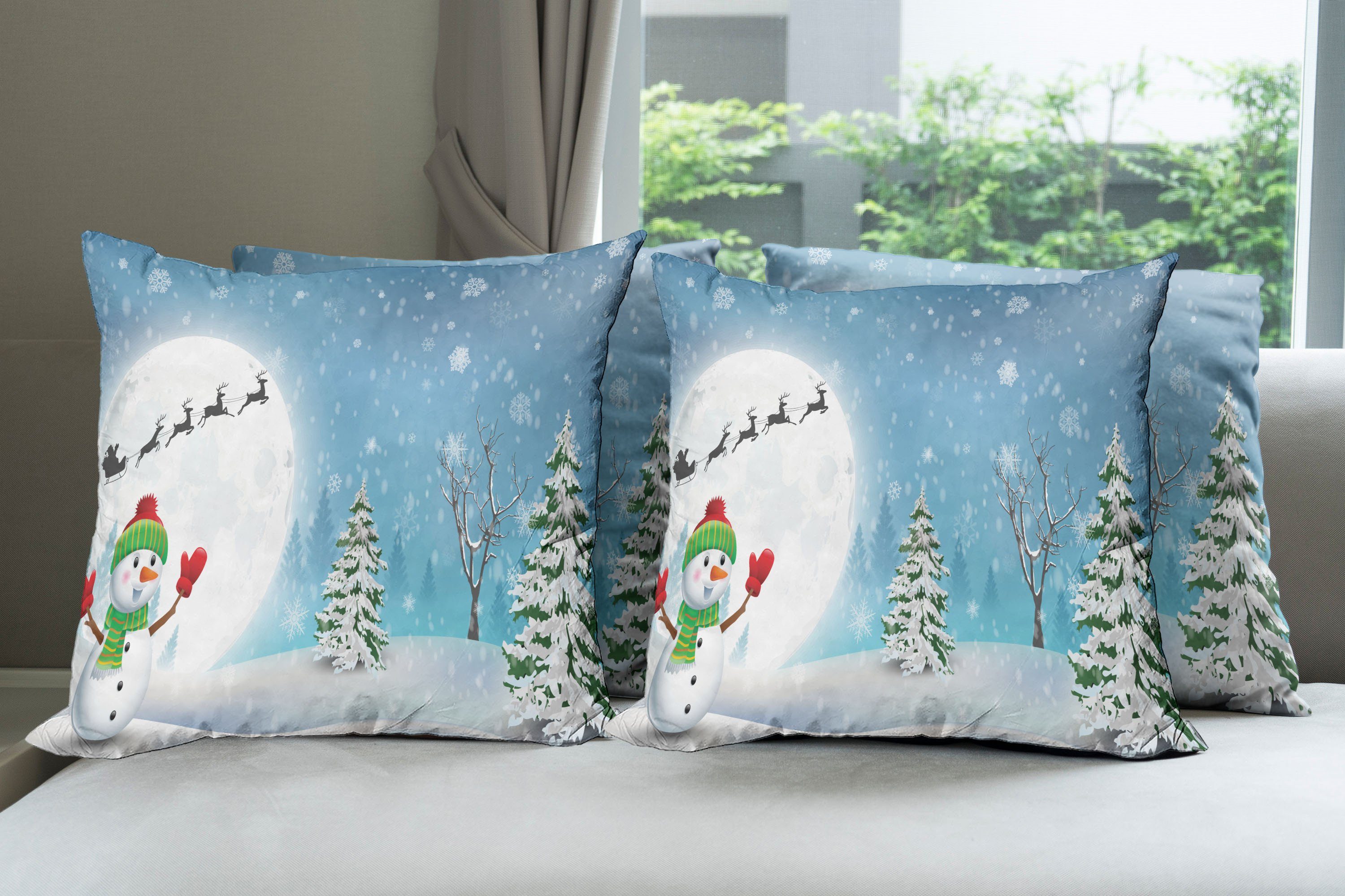 Weihnachten Digitaldruck, Abakuhaus Kissenbezüge Modern (4 Jolly Doppelseitiger Accent Snowman Weihnachts Stück),