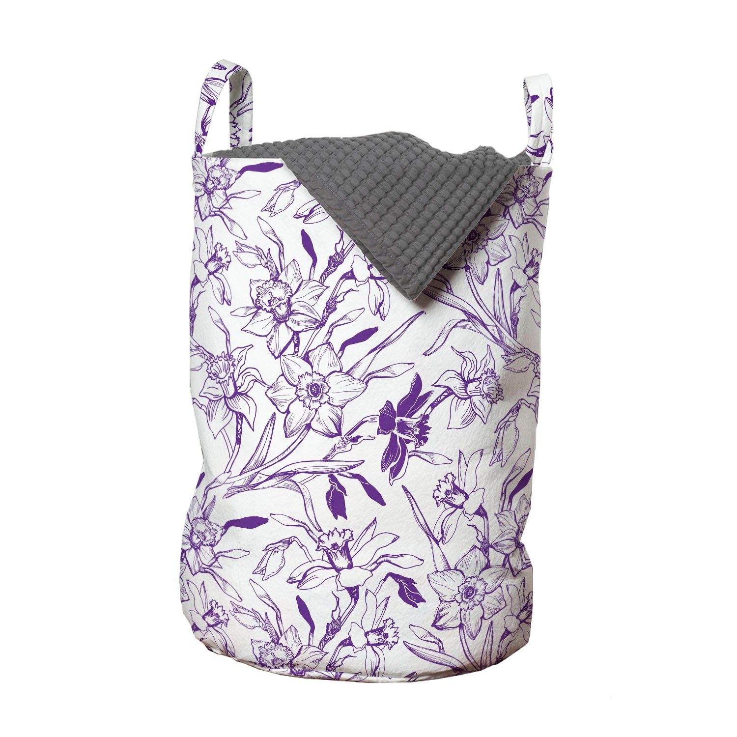 Abakuhaus Wäschesäckchen Wäschekorb mit Griffen Kordelzugverschluss für Waschsalons, Blumen Monochrome Sketch Blick Kunst