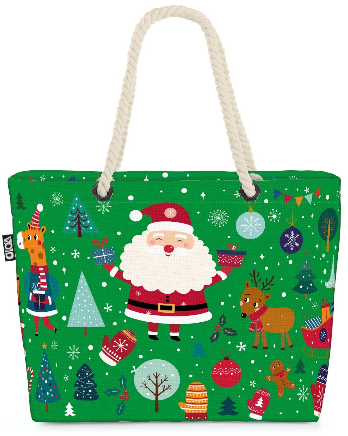 VOID Strandtasche (1-tlg), Weihnachtsgeschenke 2 grün Beach Bag Weihnachten Geschenke Nikolaus Rentier Win
