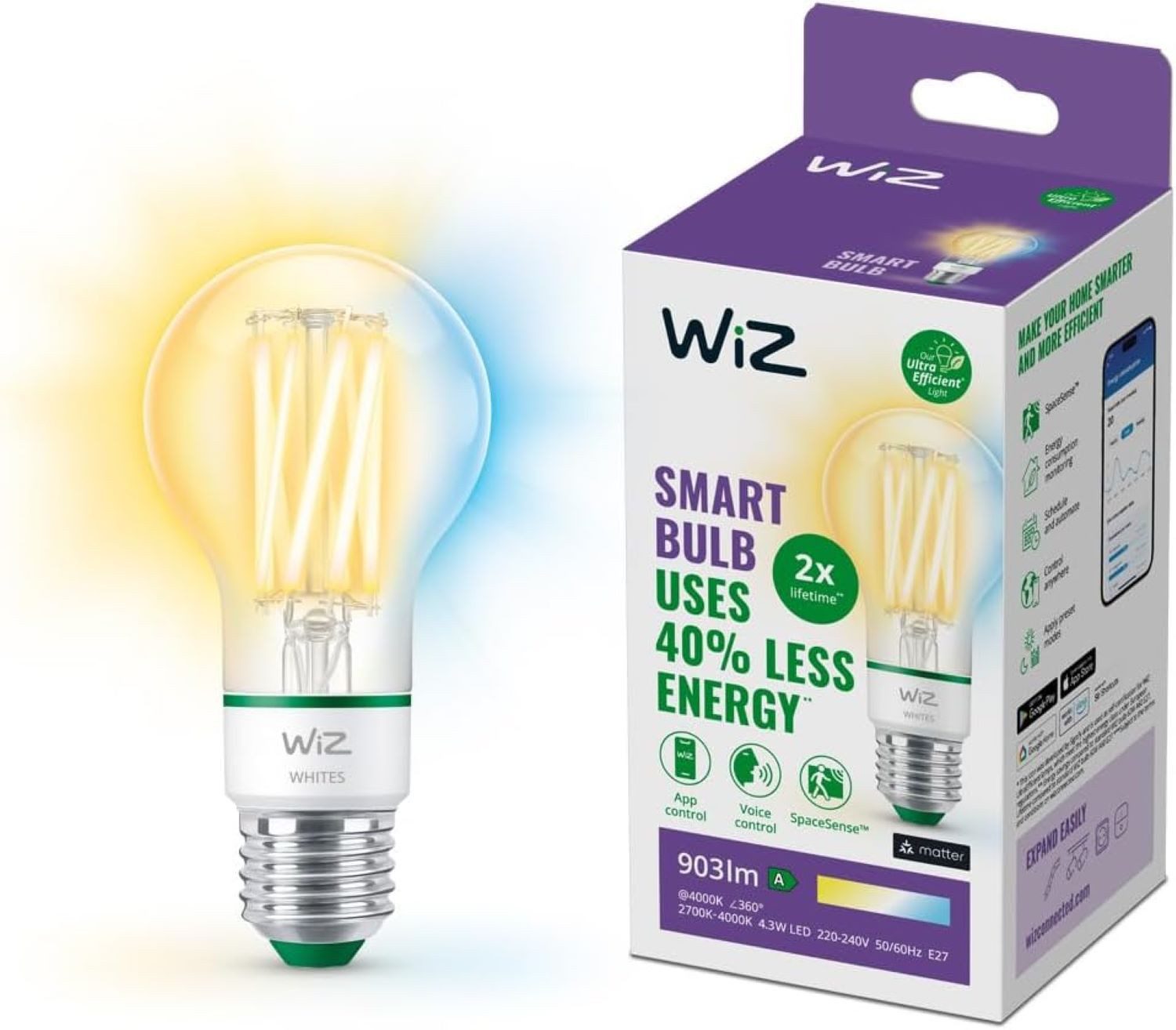 WiZ LED-Leuchtmittel Wi-Fi E27 Glühlampenform 4,3 W 903 lm Weiß günstig online kaufen