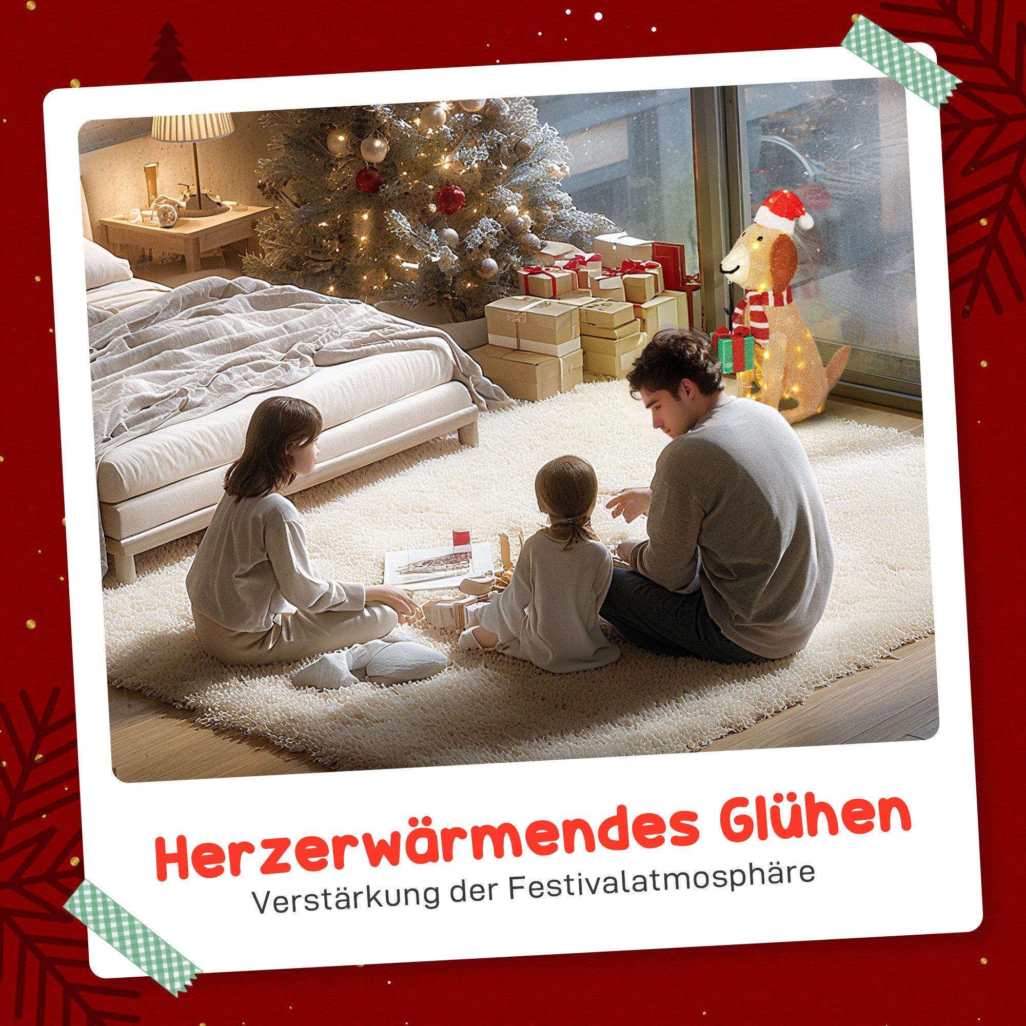 Outsunny Weihnachtsfigur Weihnachtsdekoration Beleuchteter Weihnachtswelpe Beleuchtet Gelb (Weihnachtsdekoration, 1 St., Beleuchteter Weihnachtswelpe), für den  – Bild 4 von 5