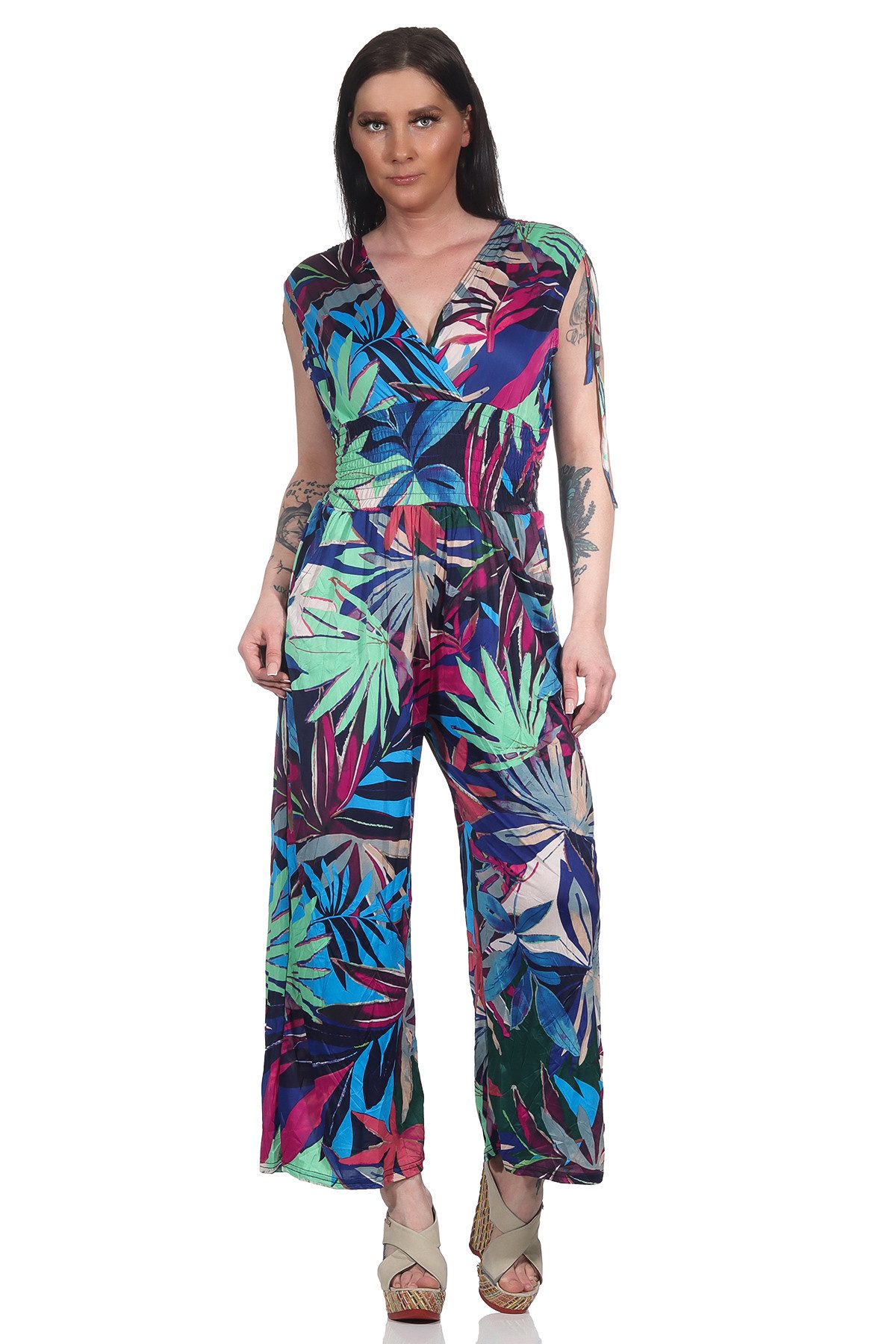 Aurela Damenmode Overall Jumpsuit Damen Sommer Overall luftig & leicht tiefer Rückenausschnitt, Träger zum Raffen
