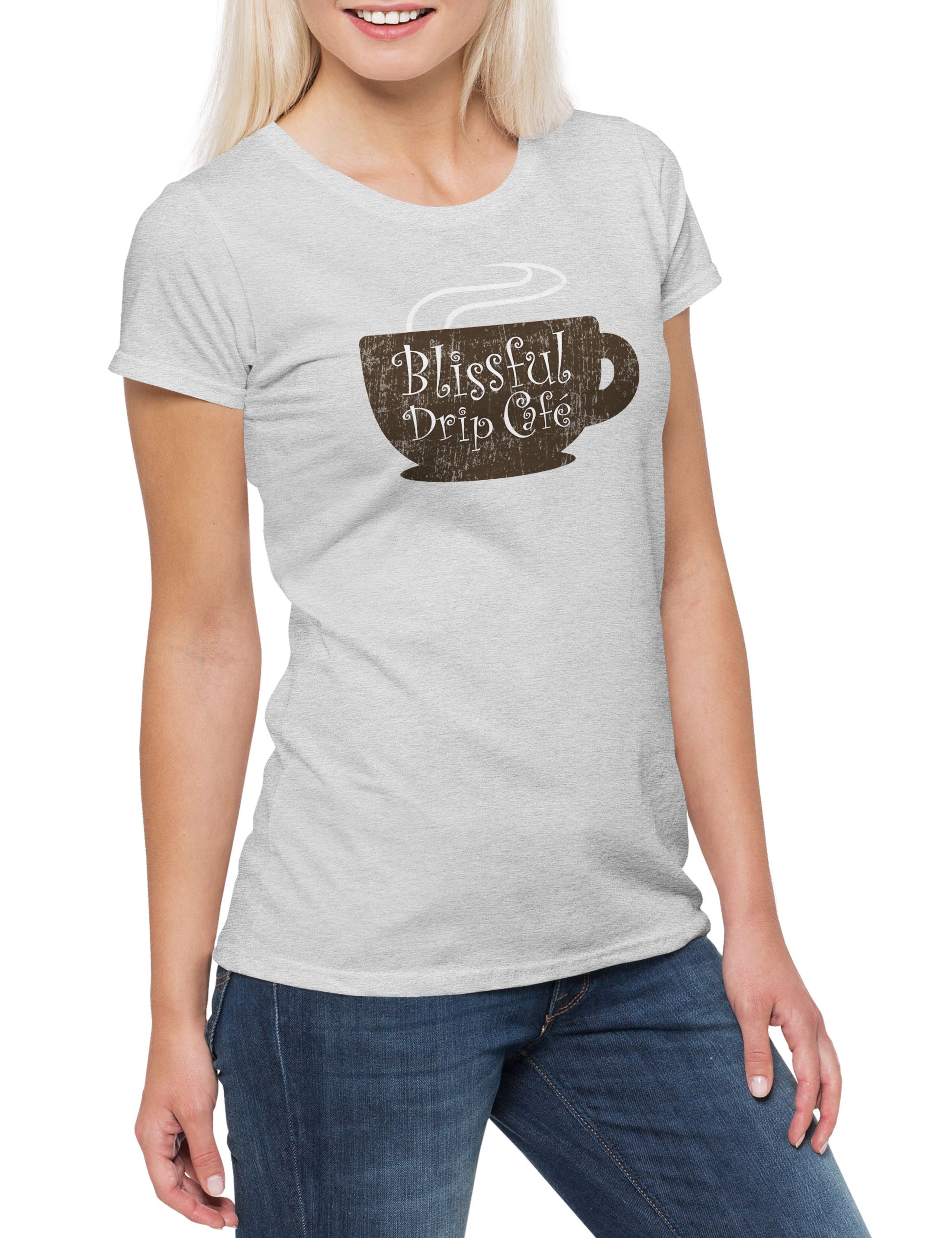 Print-Shirt Blissful Drip Cafe Damen T-Shirt Big Logo Little Symbol Lies Sign Bar