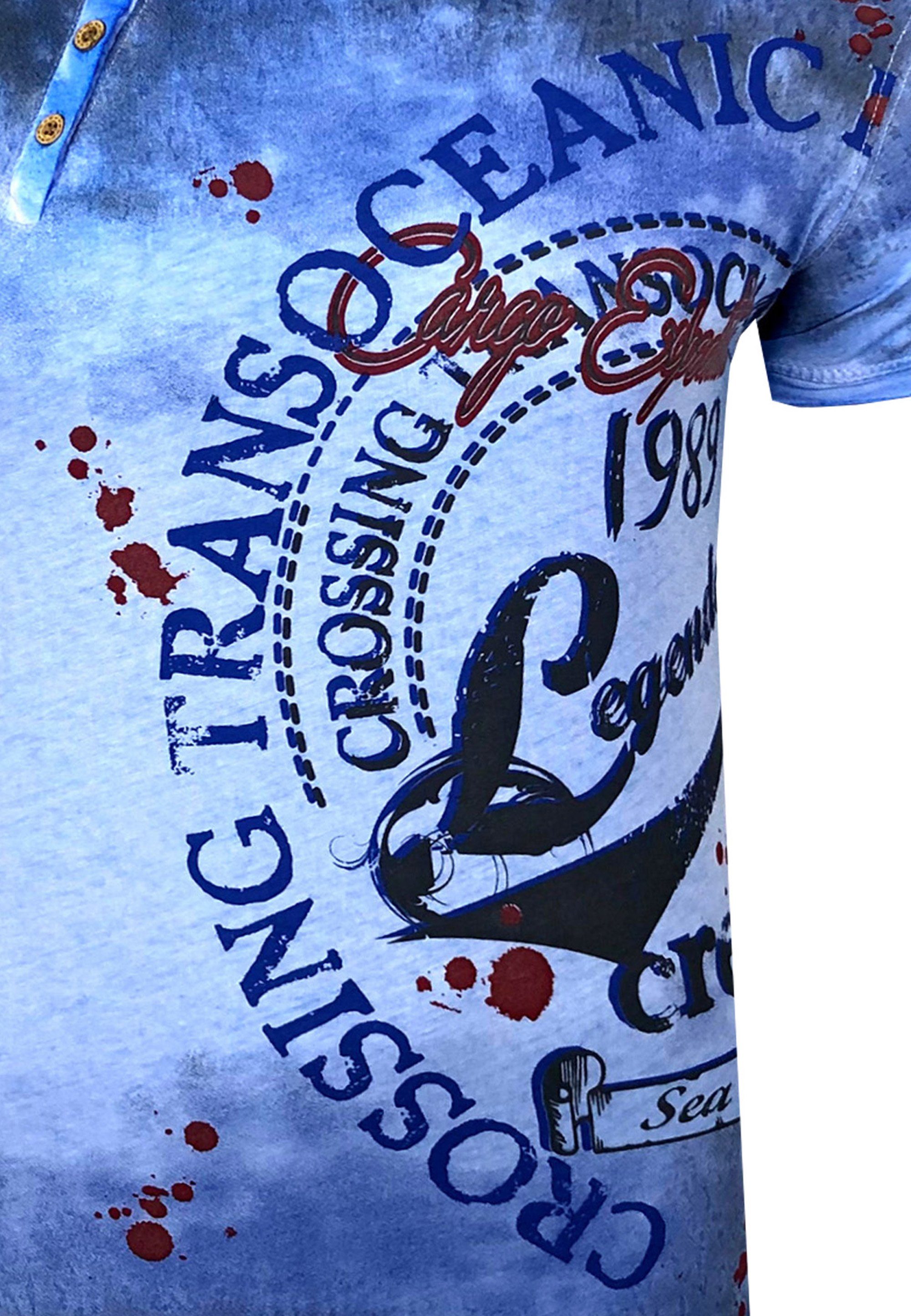 Rusty Neal mit Frontprint hellblau T-Shirt plakativem