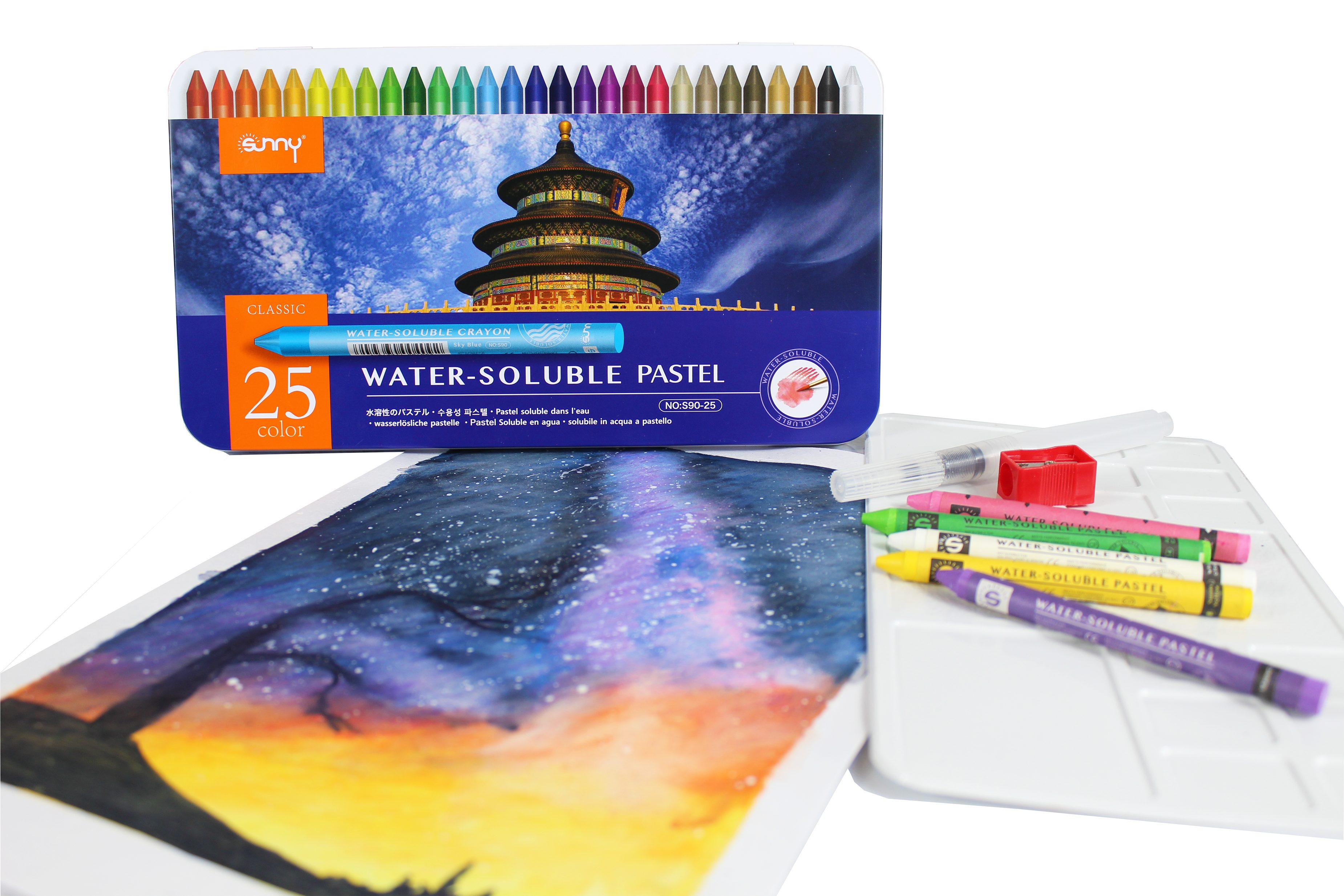 ´SUNNÝ Pastellkreide Aquarelle Pastellkreide 12/25 Stk. mit Wassertankpinsel, wasserlöslich, Brillante Farben & Zubehör für ausdrucksstarke Aquarellkunst – Bild 4 von 5