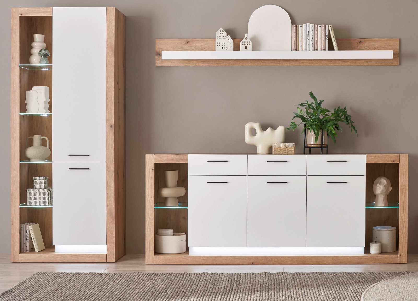 Furn.Design Wohnwand Rivian, (Wohnkombination in weiß matt und Evoke Eiche, günstig online kaufen