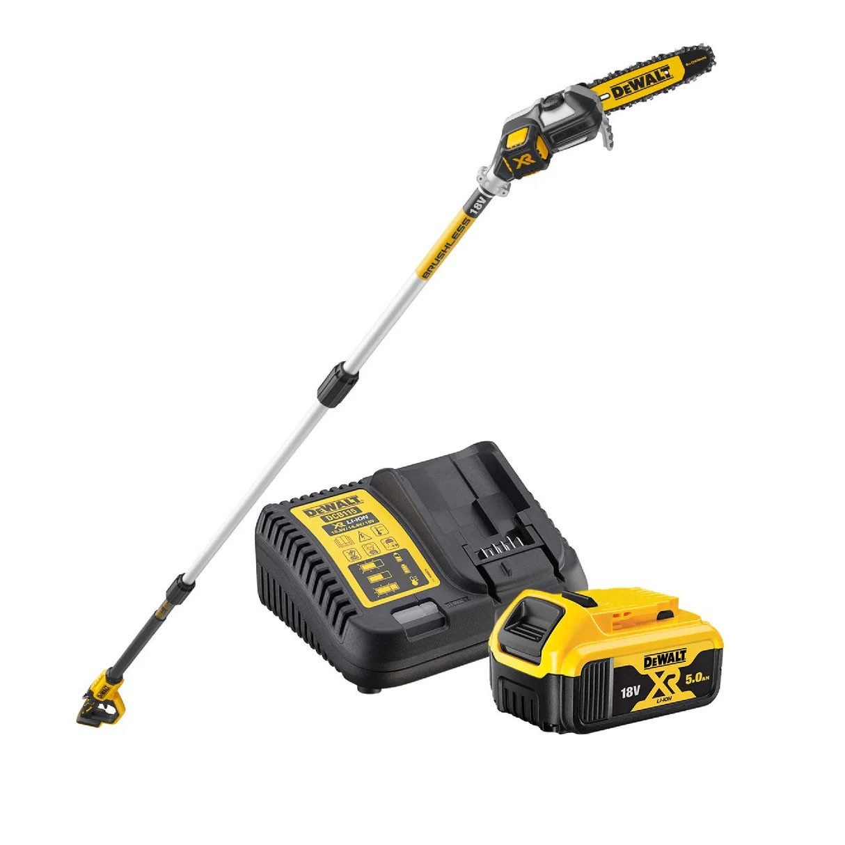 DeWalt Akku-Hochentaster DEWALT Akku-Astsäge auf Teleskopstange 18V 20cm DCMPS567P1 mit 5,0Ah