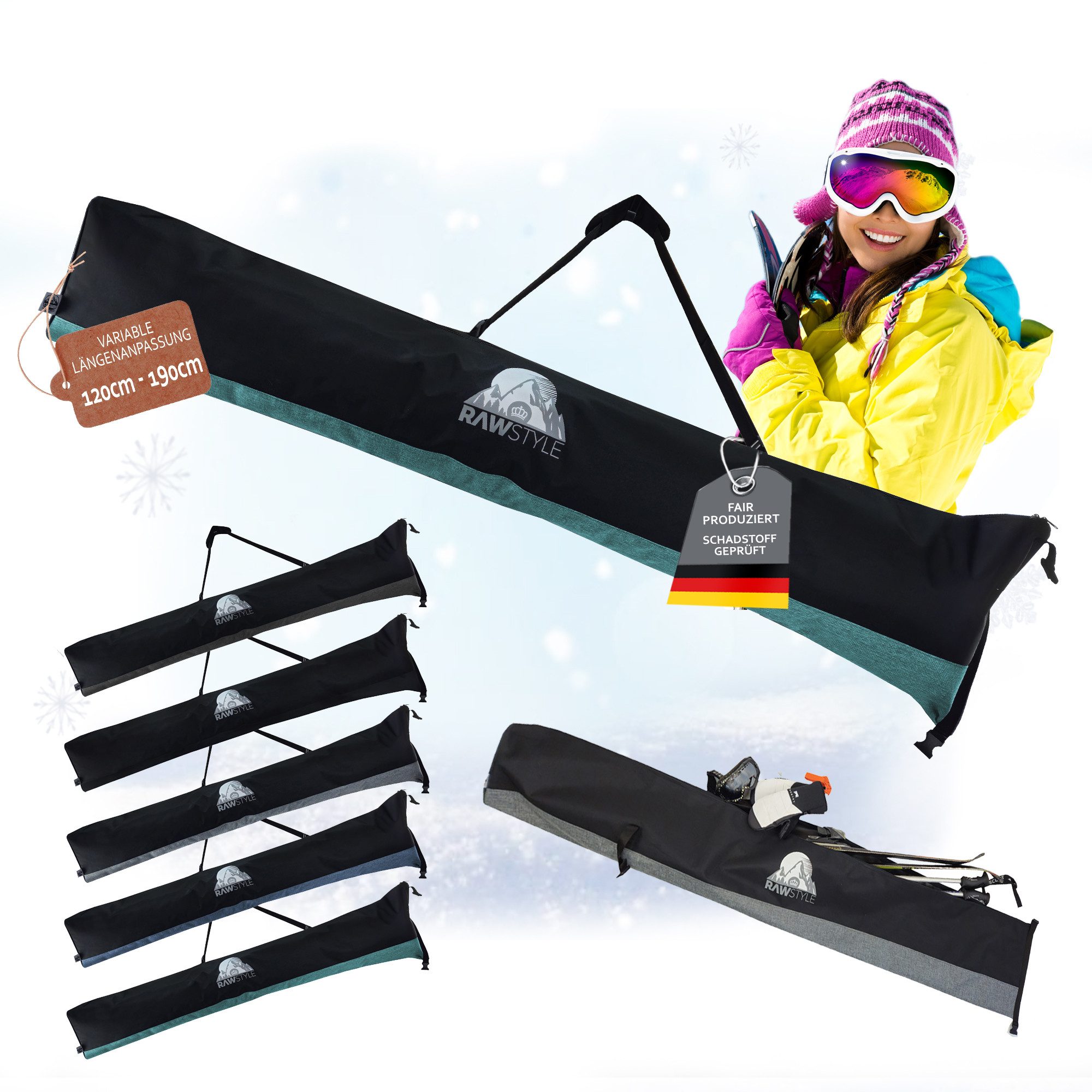 Skitasche Skitasche Rolltop Skisack 120-190cm wasserdicht Schultergurt