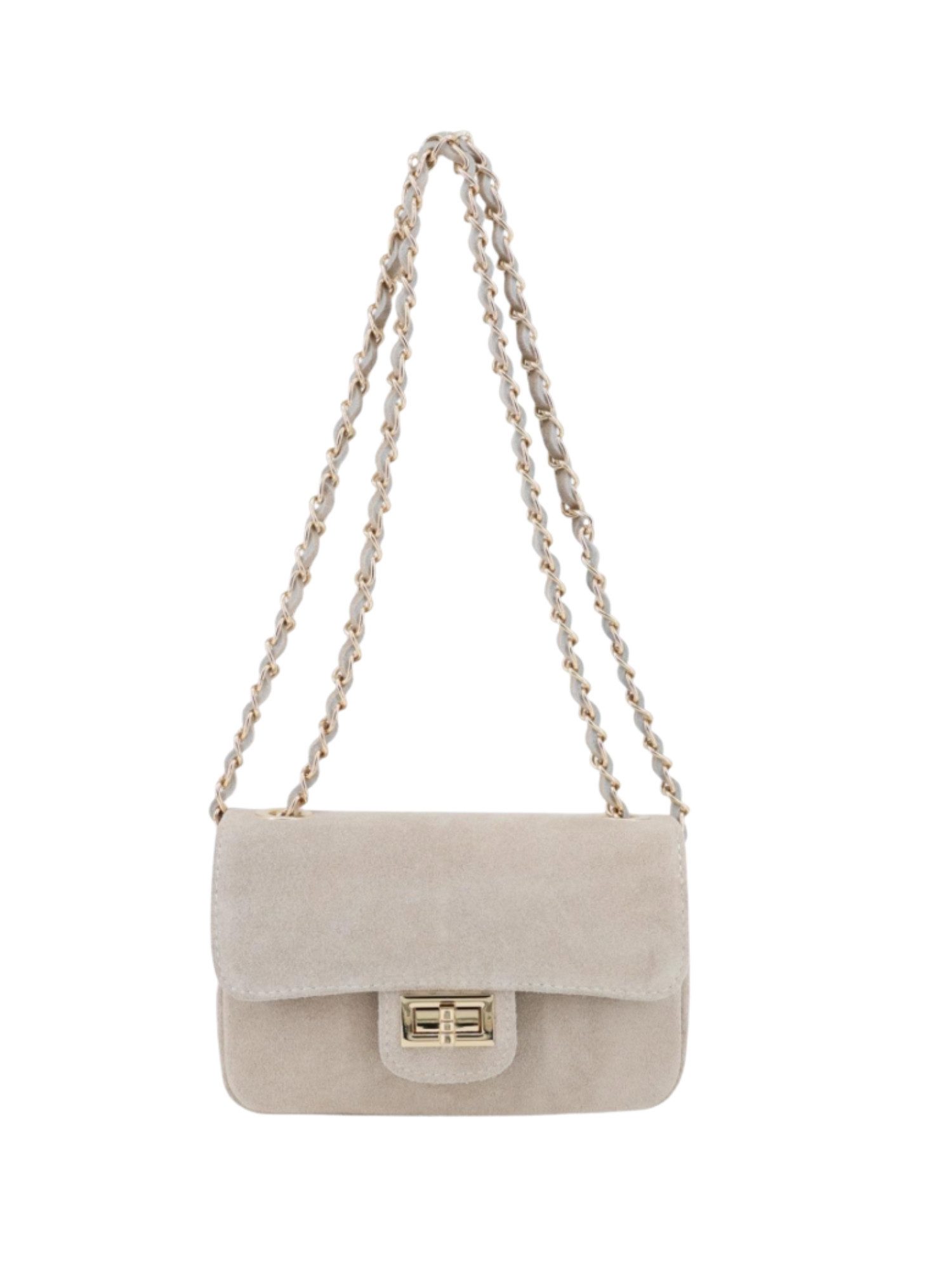BRISE TASCHE Umhängetasche Kompakte Wildleder-Crossbody mit Kettenriemen, 100 % echtes Wildleder, kompakte Form, Reißverschluss-Innentasche