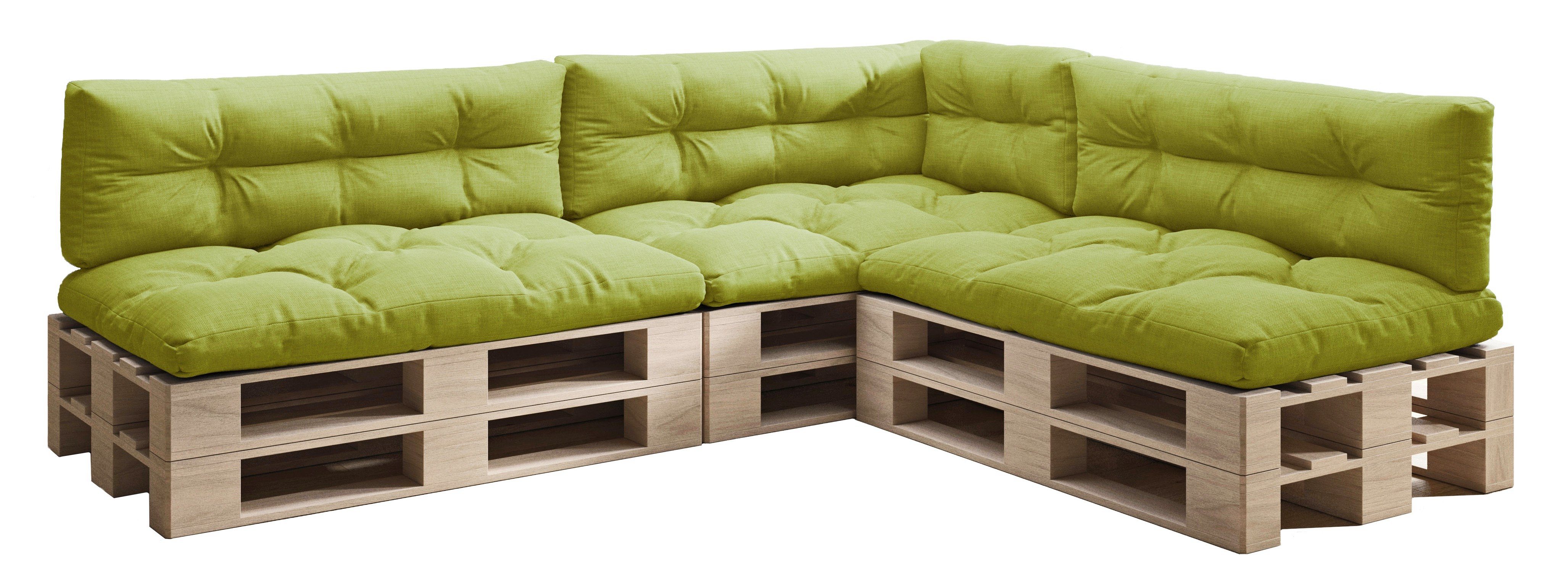 sunnypillow Palettenkissen 7er Set: 3x Sitzkissen + 3x Rückenkissen + 1x Seitenkissen, palettenmöbel palettencouch polsterauflage 120 x 80