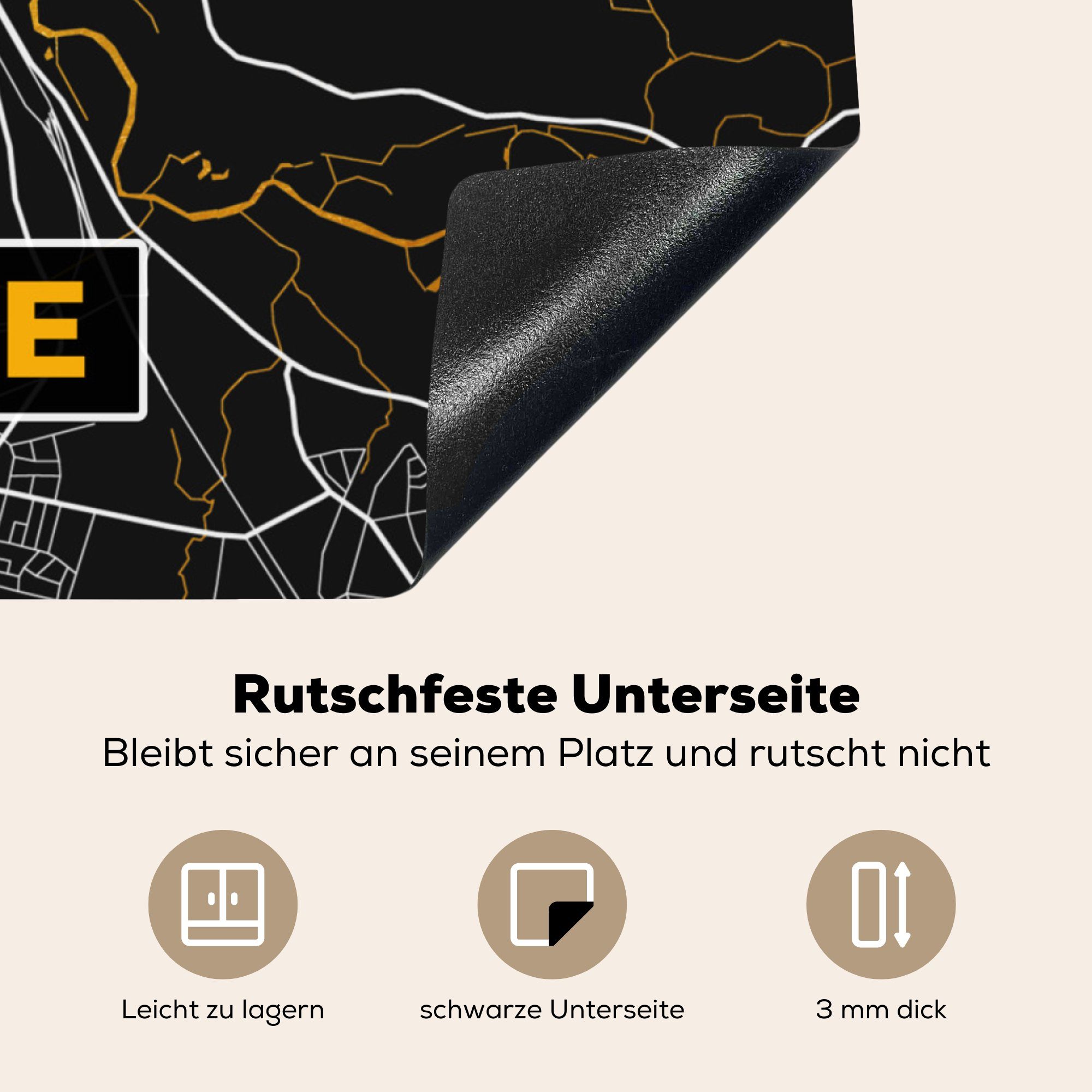 MuchoWow Herdblende-/Abdeckplatte Stadtplan - Rheine Ceranfeldabdeckung, - Arbeitsplatte 78x78 für tlg), - Karte, küche (1 Gold Vinyl, cm, Deutschland 