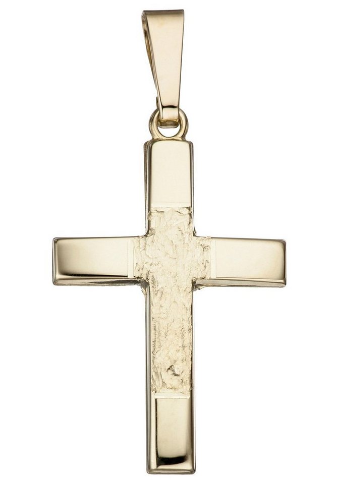 JOBO Kreuzanhänger Anhänger Kreuz, 585 Gold, Höhe ca. 26,6 mm, Breite ca.  16,4 mm, Tiefe ca. 1,9 mm