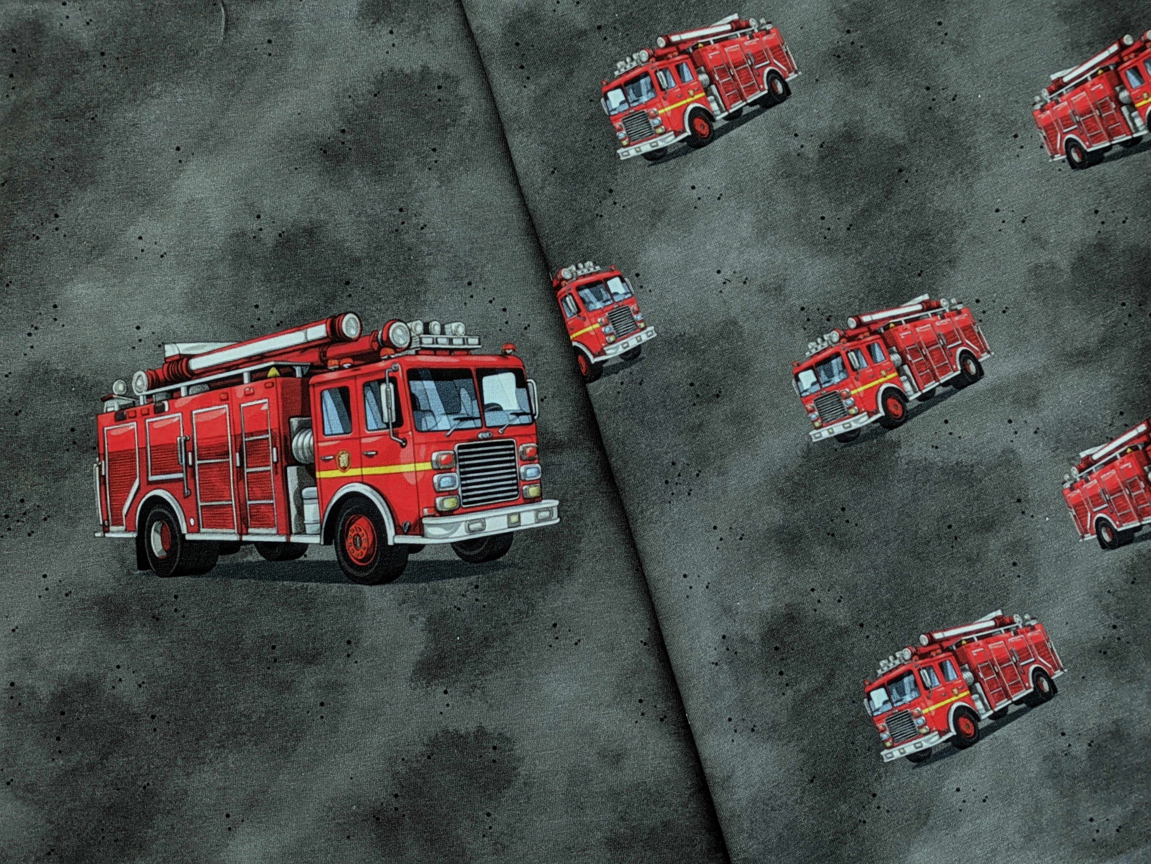 Corileo Stoff EP Baumwolljersey Panel + Kombi Feuerwehr auf Grau Stoff