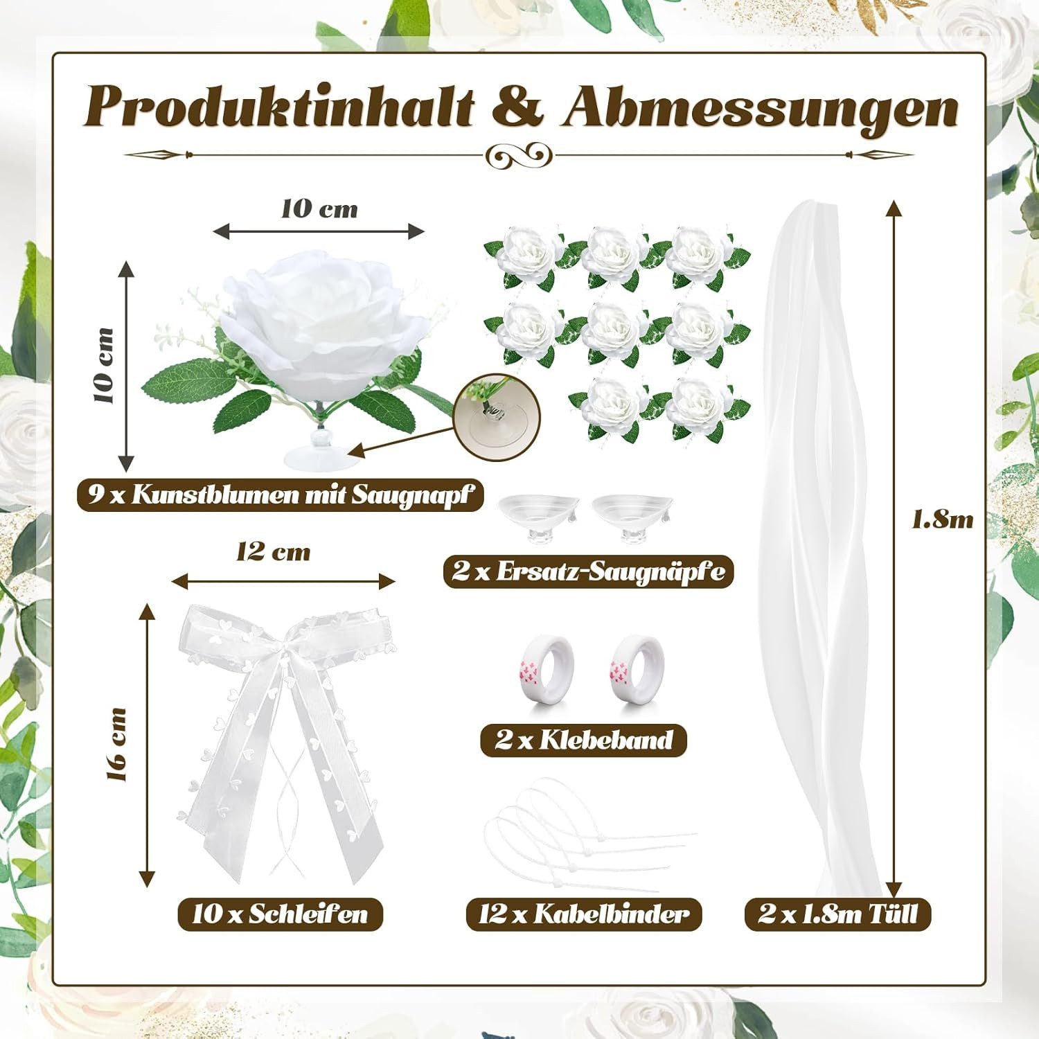FELIXLEO Dekohänger Autoschmuck Hochzeit Deko Rose Motorhaube Blumenschmuck Weiß (1 St) – Bild 3 von 5