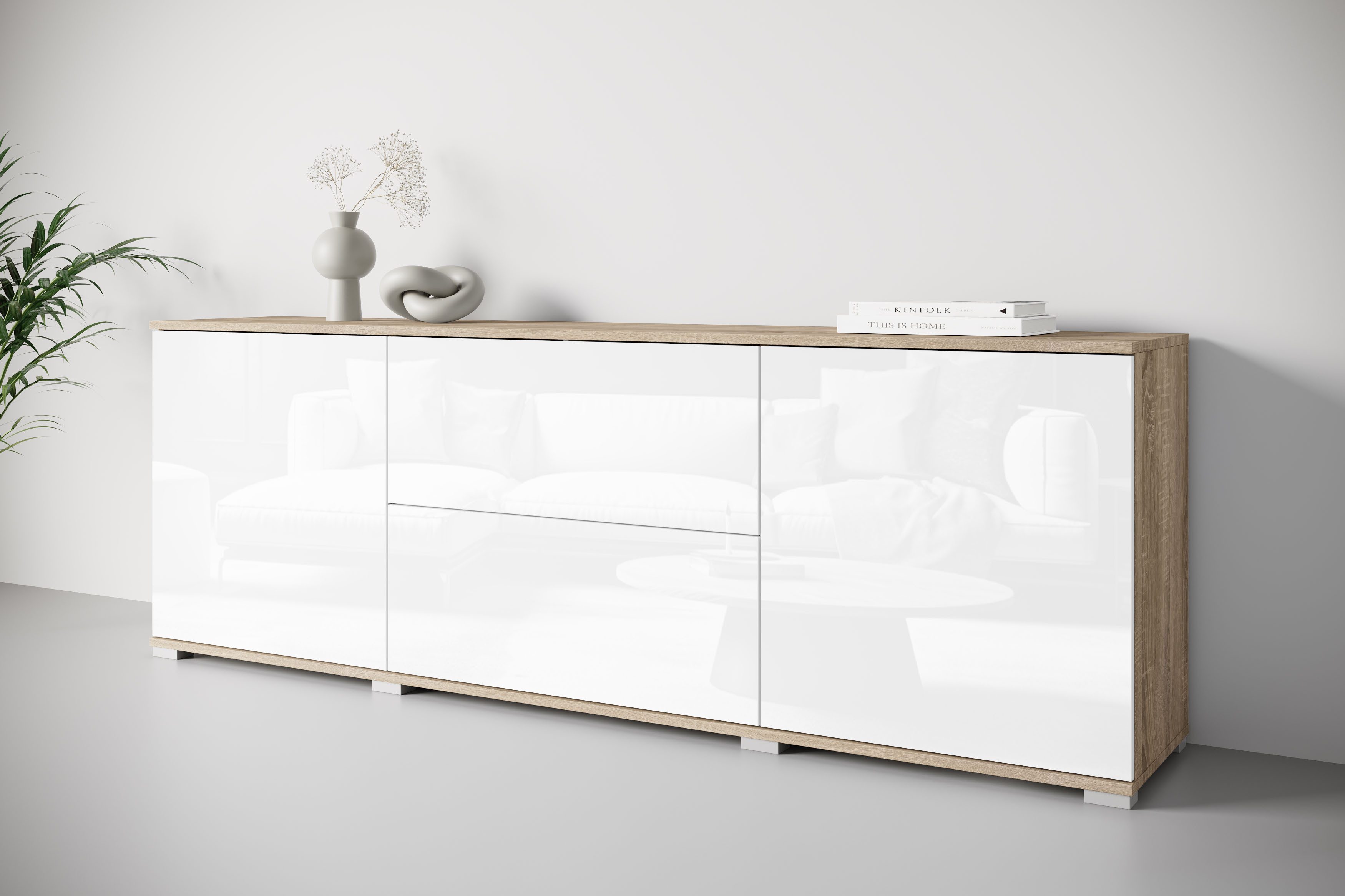 INOSIGN Lowboard Kenia (1 St), 2 Türen, 2 Schubladen, Breite 180 cm, höhenverstellbare Einlegeböden