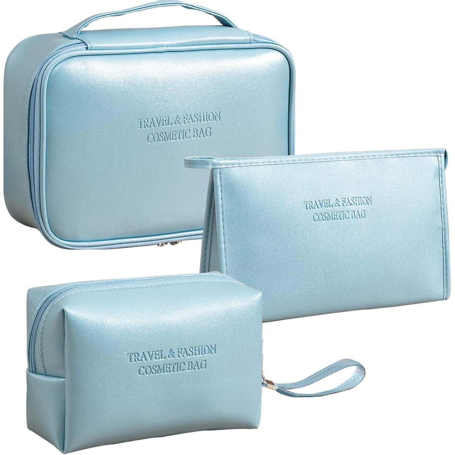 Kosmetiktasche Kosmetiktasche 3er Set Blau PU Wasserdicht Reise