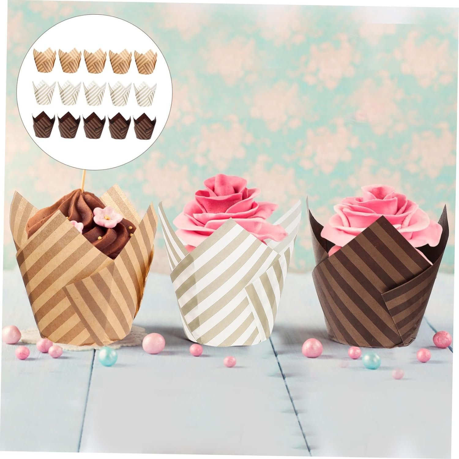 HIBNOPN Muffinform (150-tlg) 150 Einweg-backformen Stück, Cupcake-backbecher Geblümte Pappbecher