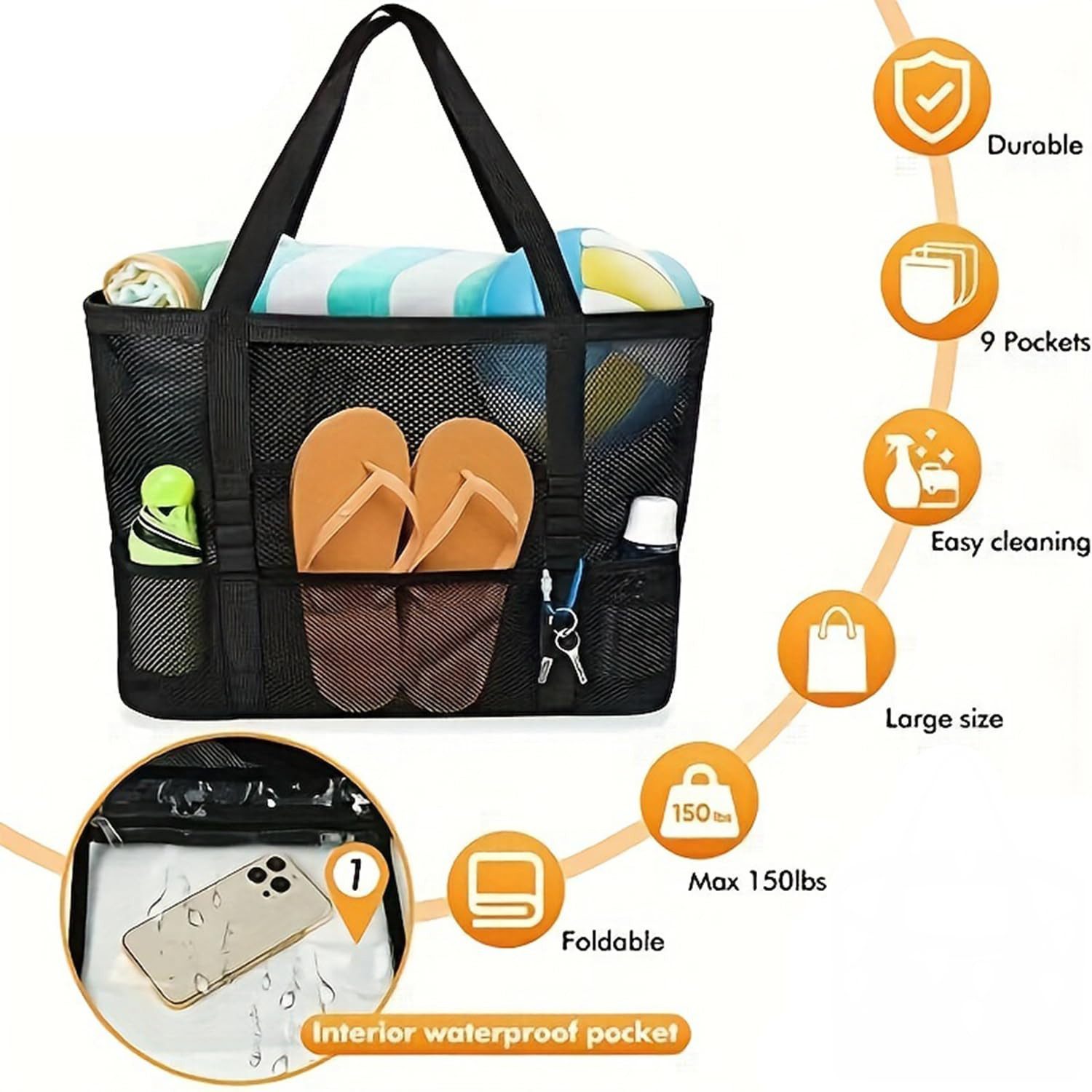 RWEUOQ XL-Strandtasche Große Kapazität Strandspielzeug Mesh günstig online kaufen