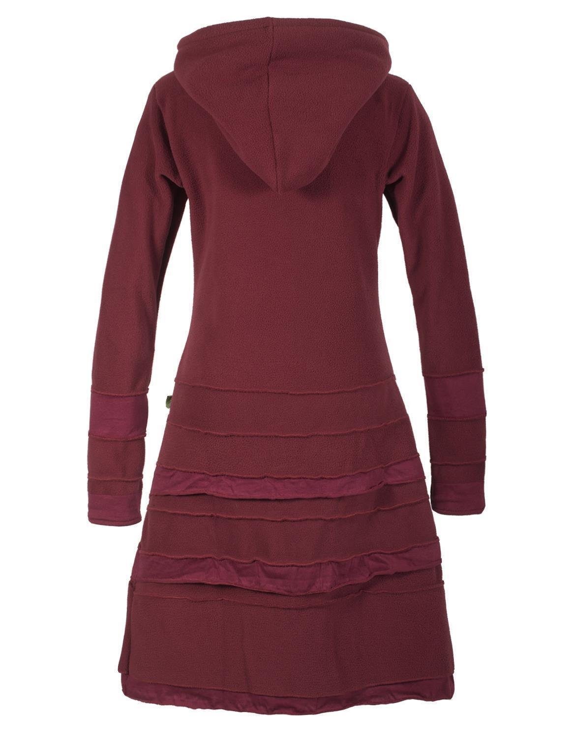 Vishes Wintermantel Patchwork Eco Recycling Fleecemantel mit Kapuze Hippie, Ethno, Gothik, Mittelalter Style