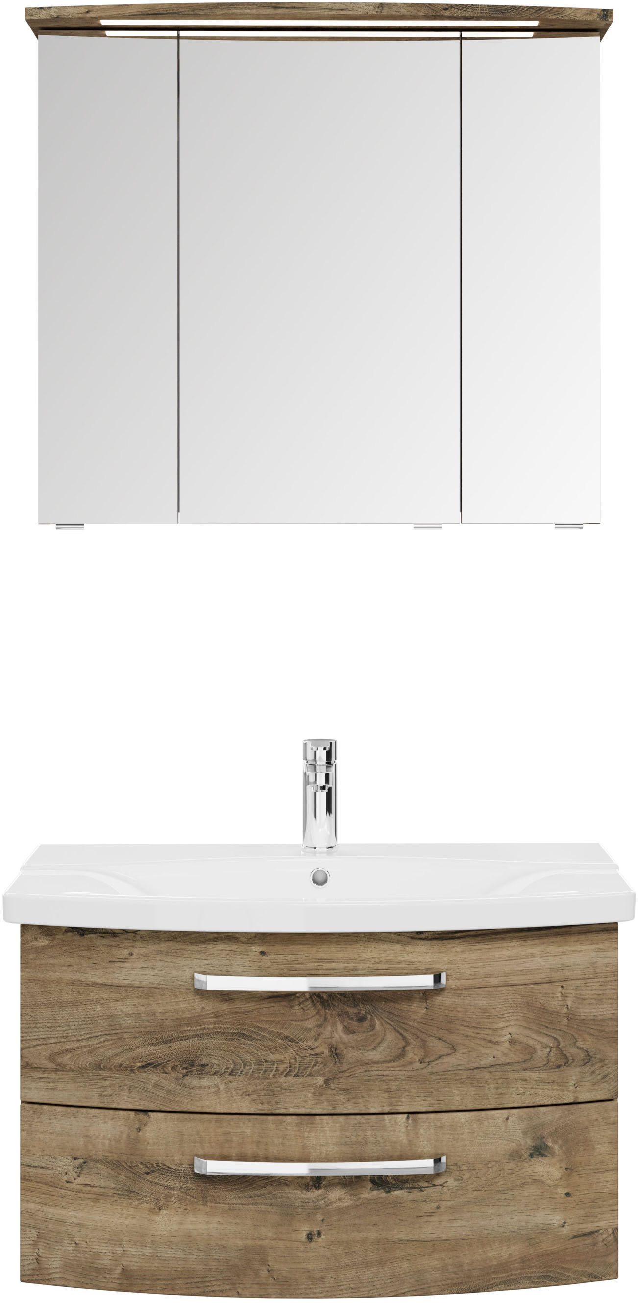 Saphir Badmöbel-Set Serie 4010 2-teilig Keramik-Waschtisch mit LED-Spiegelschrank, (Set), Badezimmer Set 84 cm breit, inkl. Türdämpfer, 3 Türen, 2 Schubladen