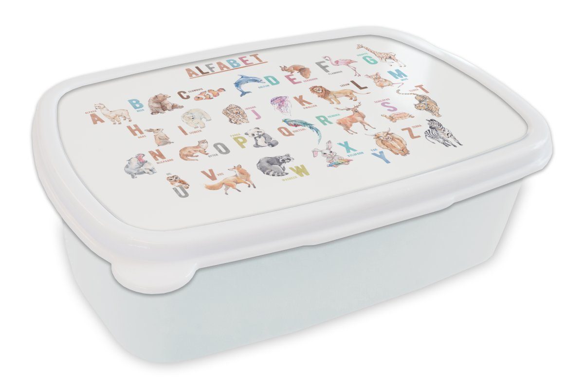 MuchoWow Brotdose, Lunchbox Kinder Kunststoff, und Brotbox für (2-tlg), Mädchen Jungs Alphabet, für Erwachsene, und Tiere Kinder - weiß -