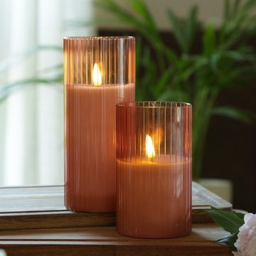 MARELIDA LED-Kerze LED Kerze im Glas Windlicht Echtwachs Timer H: 12,5cm D: 7,5cm rosa (1-tlg)