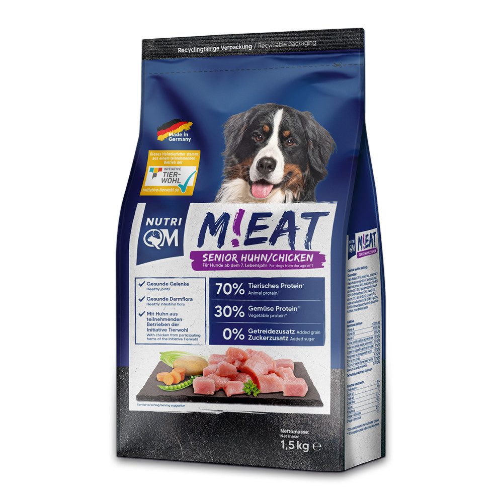 NutriQM M!EAT Senior, getreidefreies Trockenfutter mit ITW-zertifiziertem Huhn, Trockenfutter für: Hunde