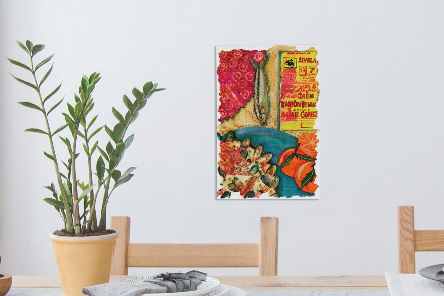 Leinwandbild Zackenaufhänger, Illustration der Paella, 20x30 St), inkl. OneMillionCanvasses® bespannt Eine cm spanischen fertig Leinwandbild (1 Gemälde,