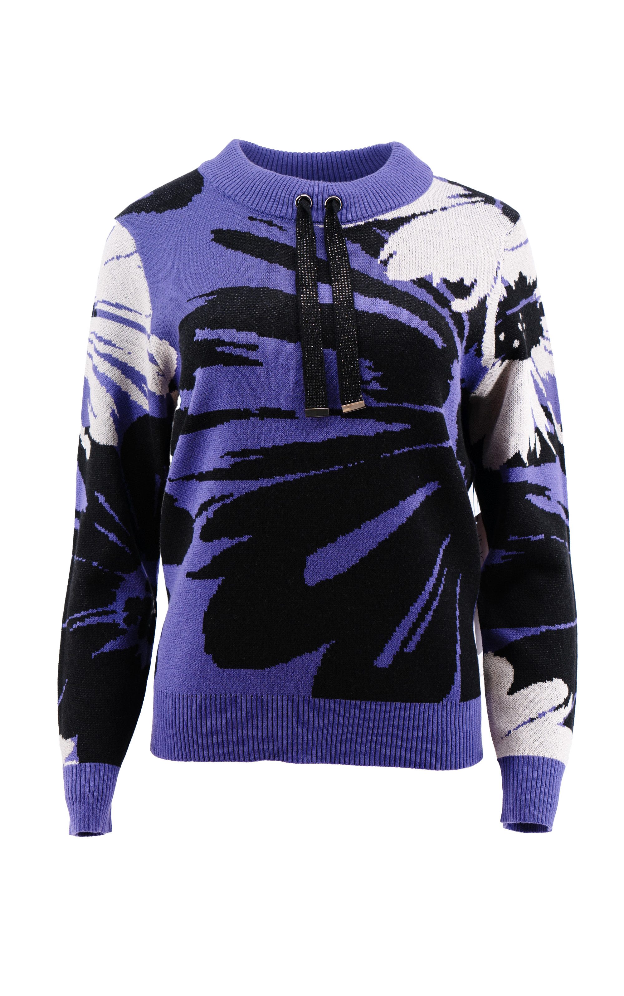 Passioni Strickpullover in Lila mit einem großen abstrahierten Blumenmuster