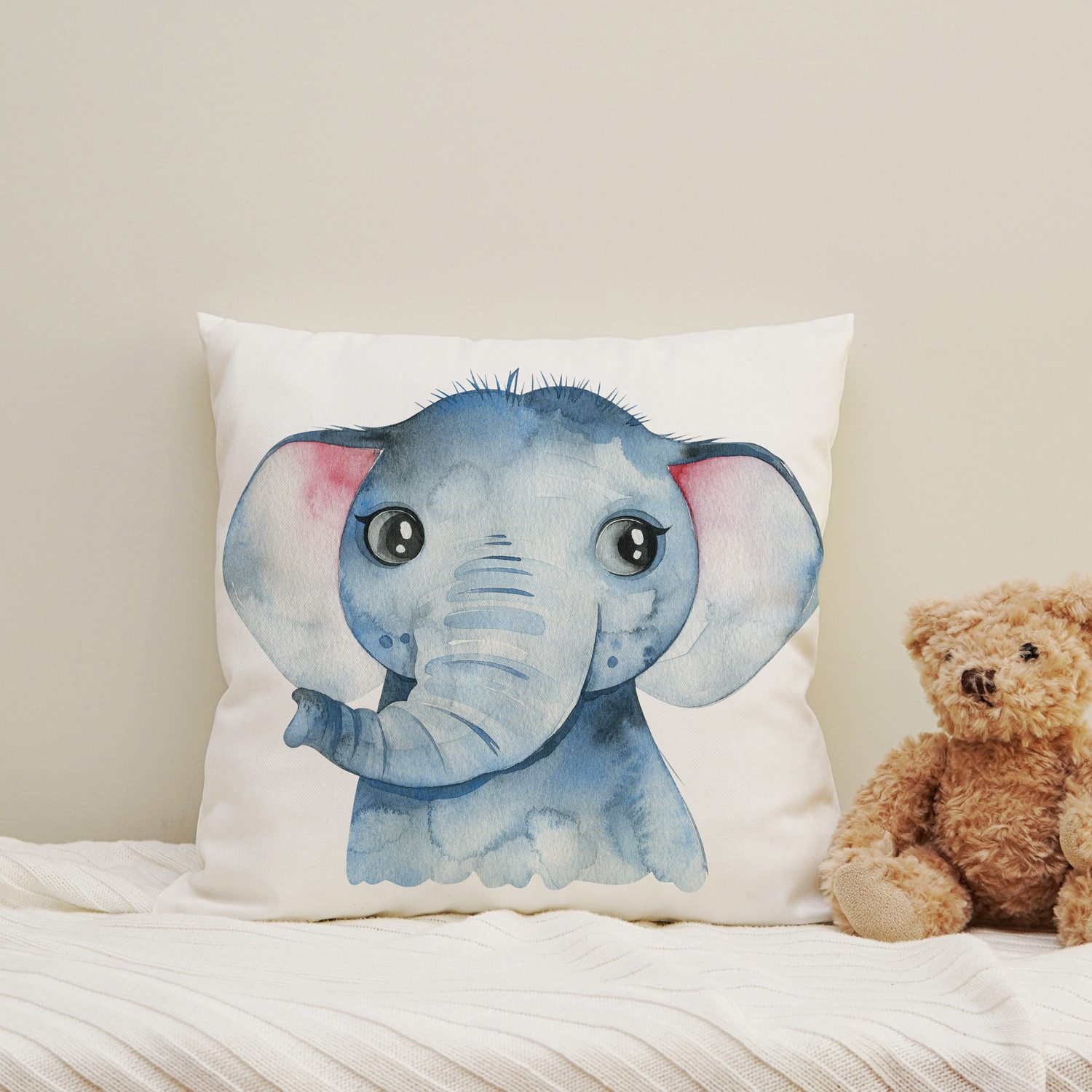 Dekokissen Blaues Elefantenbaby