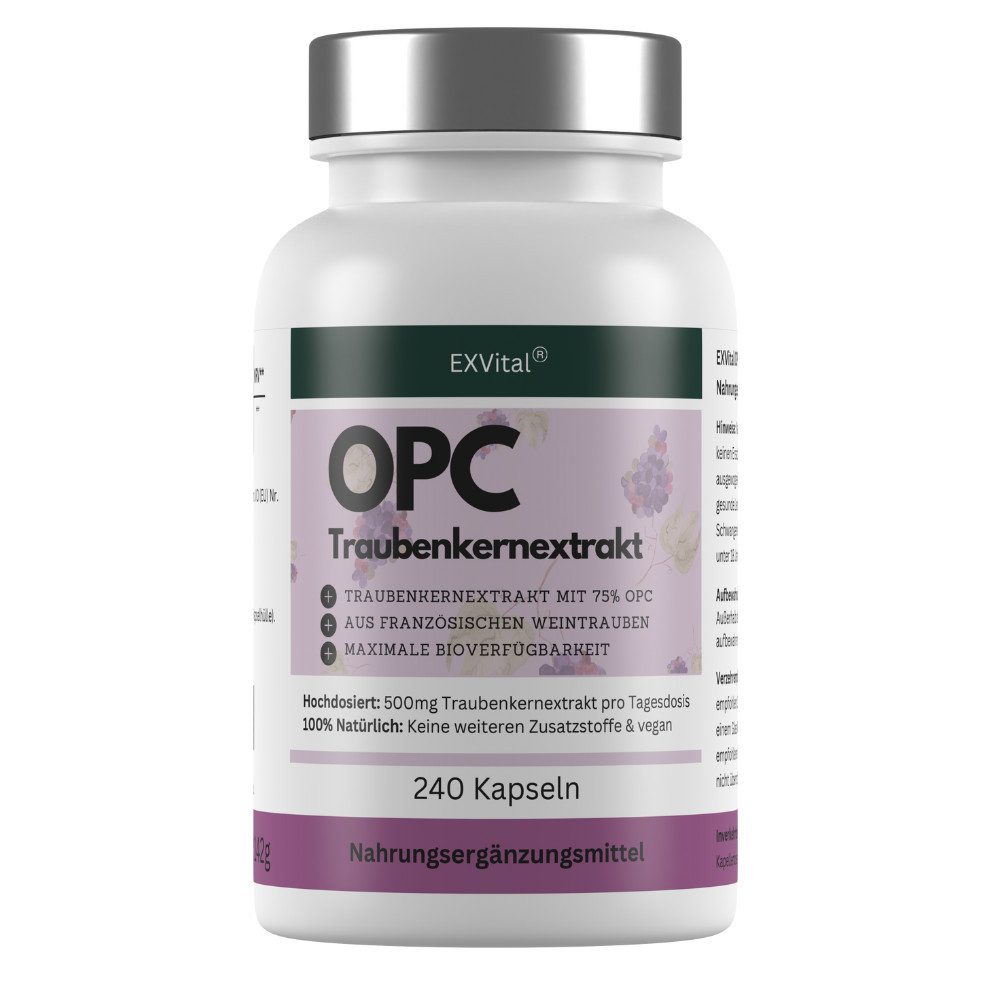 OPC Traubenkernextrakt Kapseln, hochdosiert, 500mg pro Tag, 240 Kapseln, 142 g