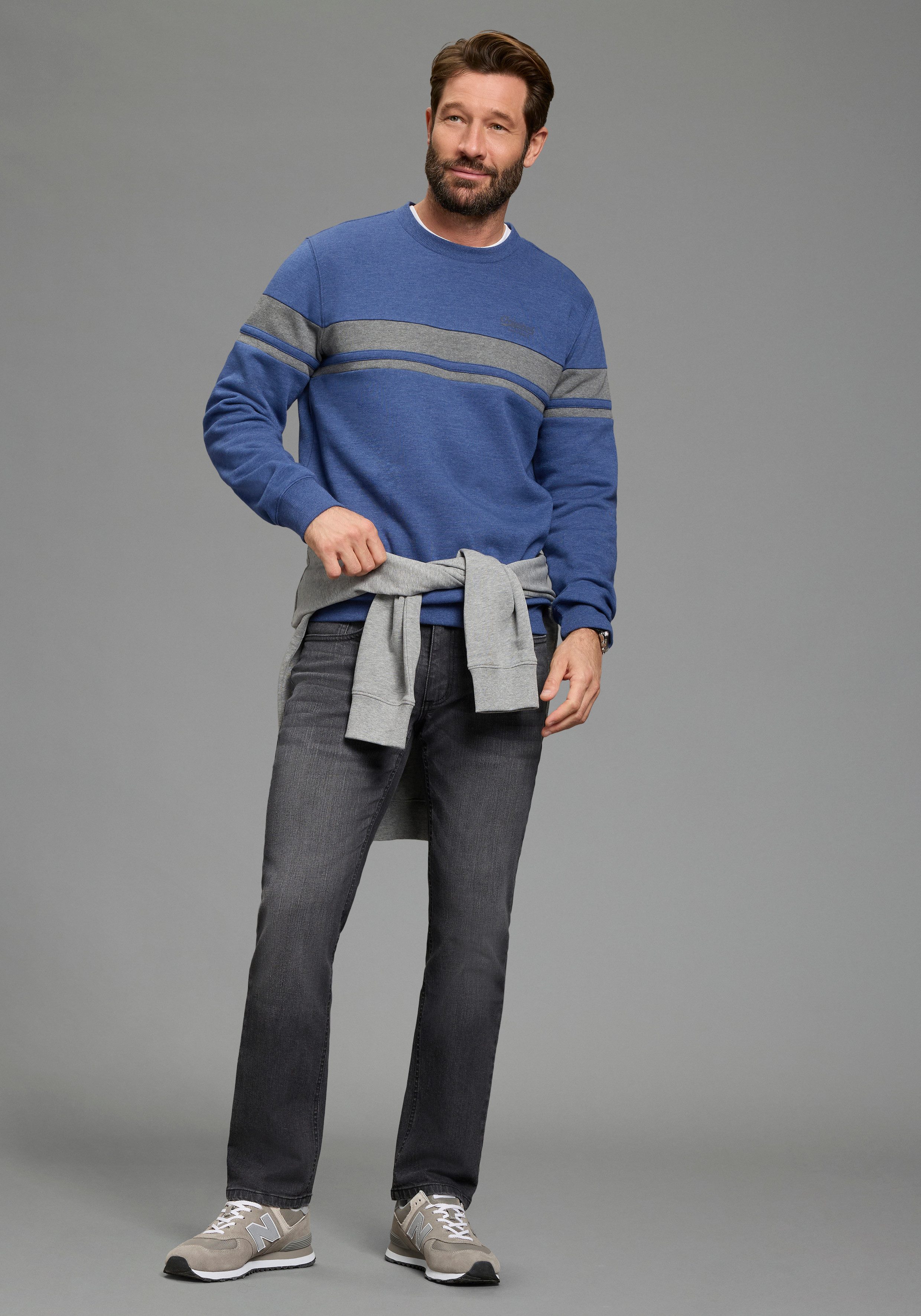 Man's World Sweatshirt gestreift, mit Rundhalsausschnitt, Langarm, angeraute Sweatware
