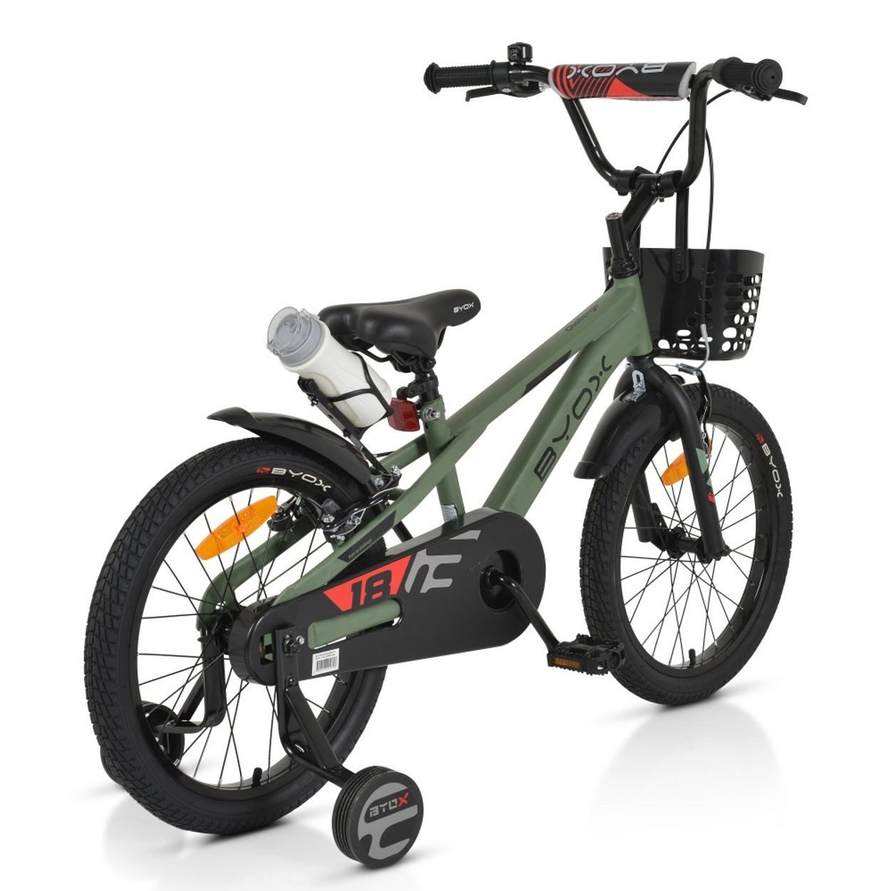 Byox Kinderfahrrad Kinderfahrrad Challenge 18", 1 Gang 1 Gang, keine, Frontkorb Flasche Stützräder ab 5 Jahre