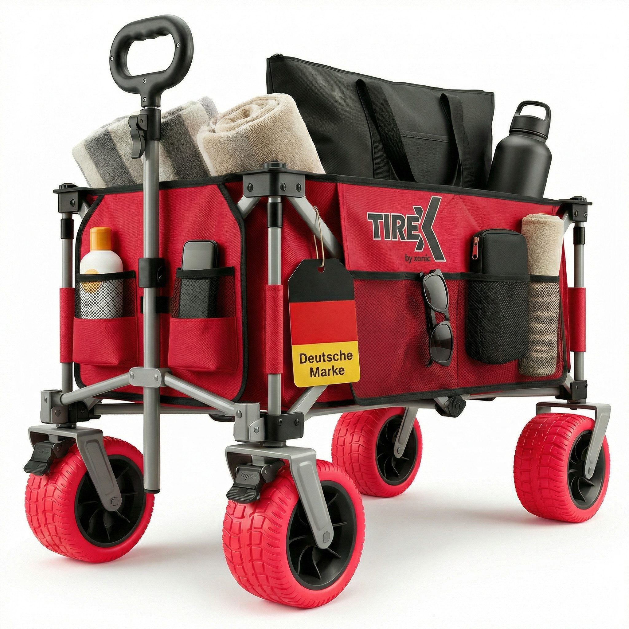 Xonic Bollerwagen TIREX by xonic® Bollerwagen Faltbar PU XL Rädern Fußbremse (Rot)
