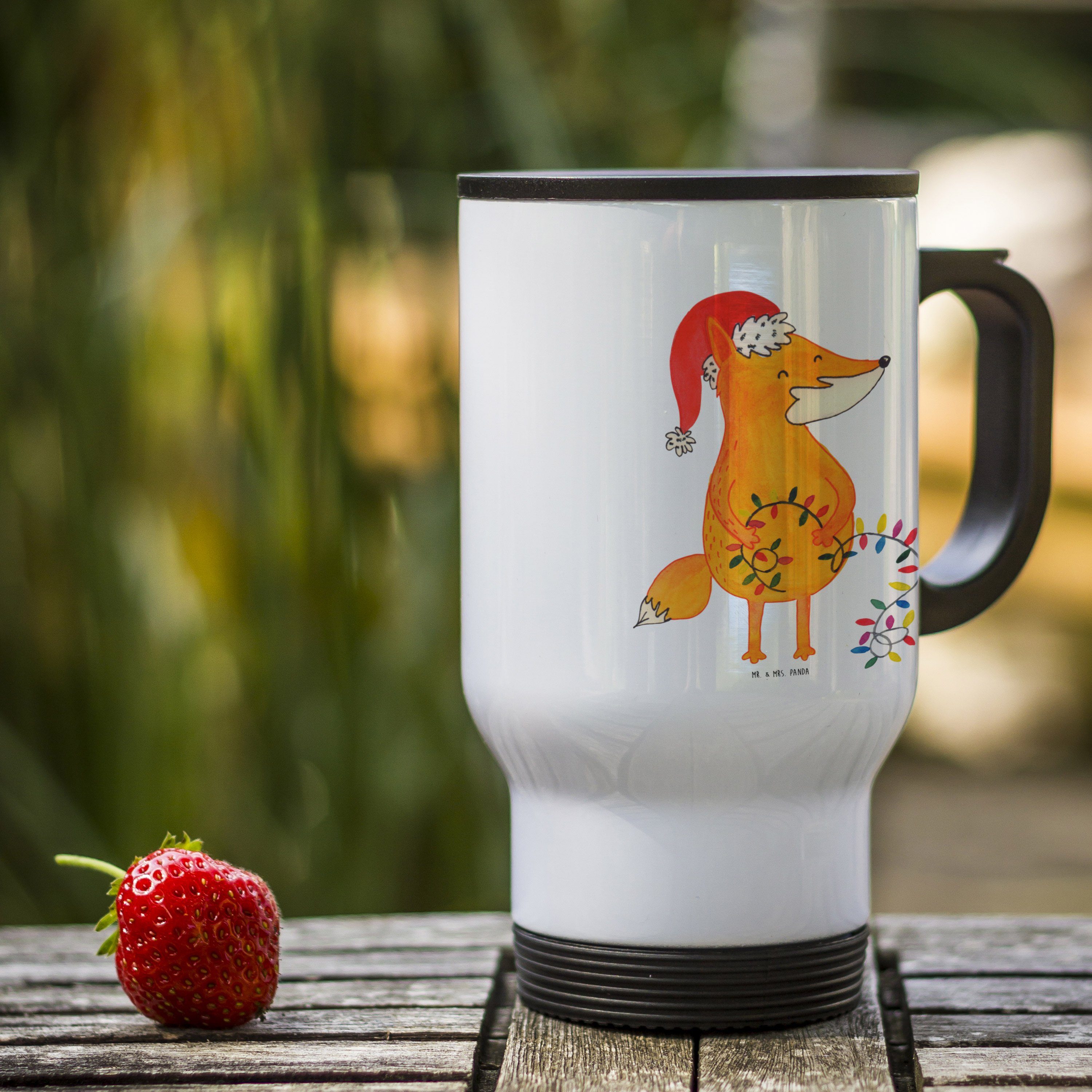 Mr. & Mrs. Panda Thermobecher Fuchs Weihnachten, Thermobecher, Weiß, Füchse, Nikolaus, thermosbeche, Edelstahl, Teebecher groß edelstahl to go becher tea to go becher